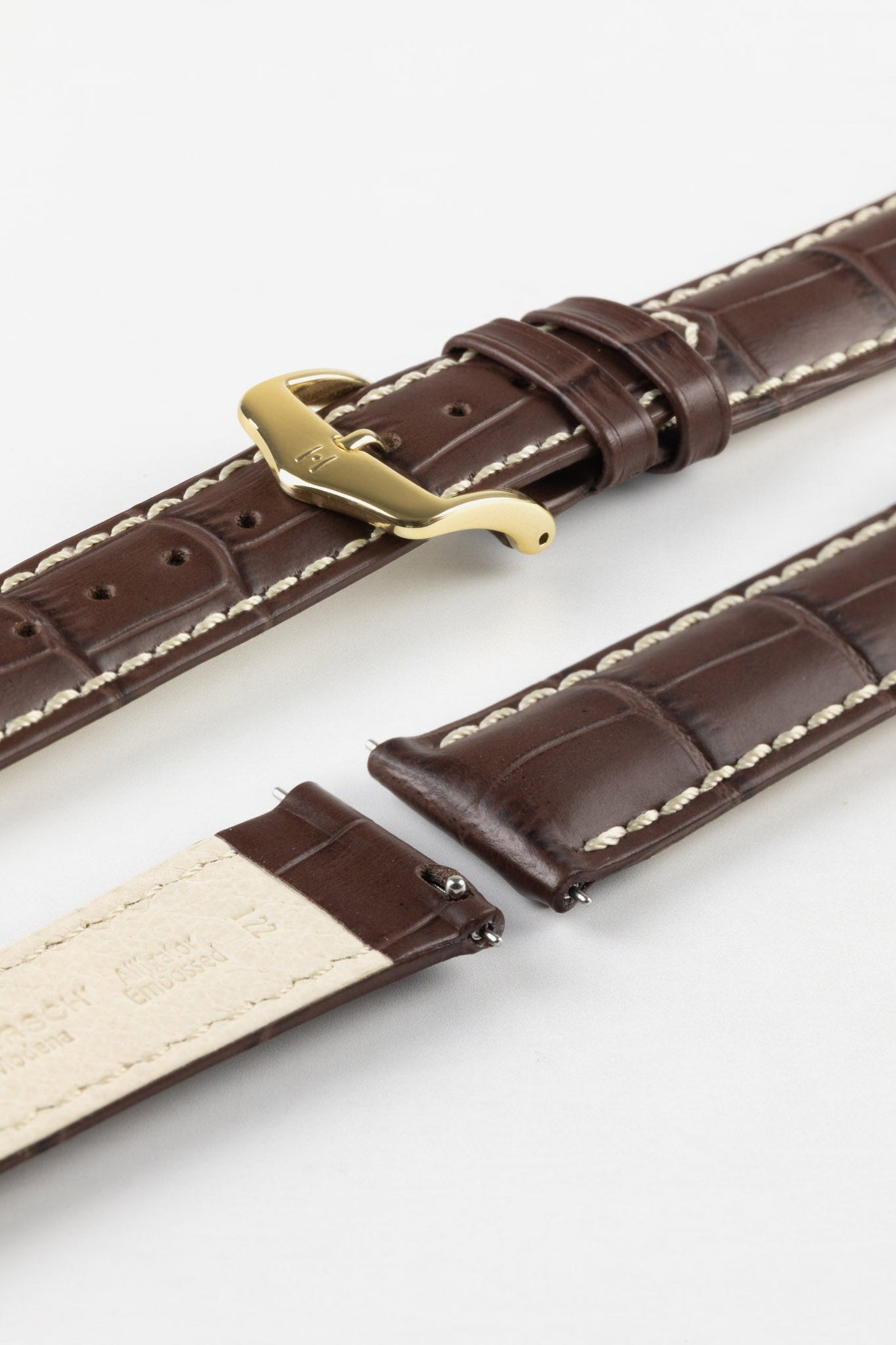 Hirsch MODENA Alligator Embossed Leather Watch Strap in BROWN