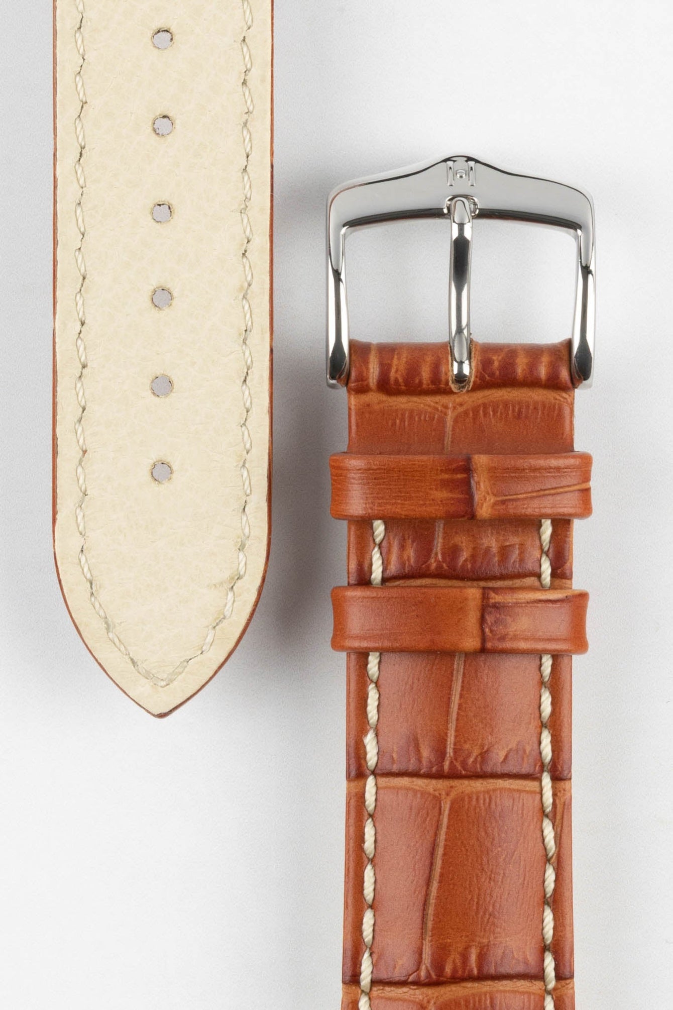 Hirsch MODENA Alligator Embossed Leather Watch Strap in HONEY