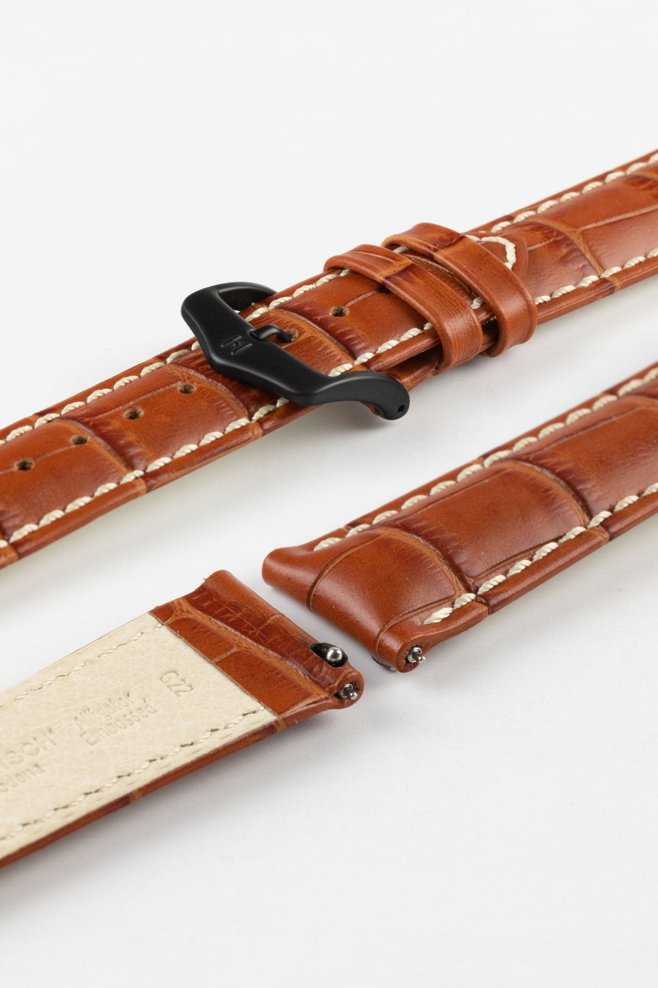 Hirsch MODENA Alligator Embossed Leather Watch Strap in HONEY