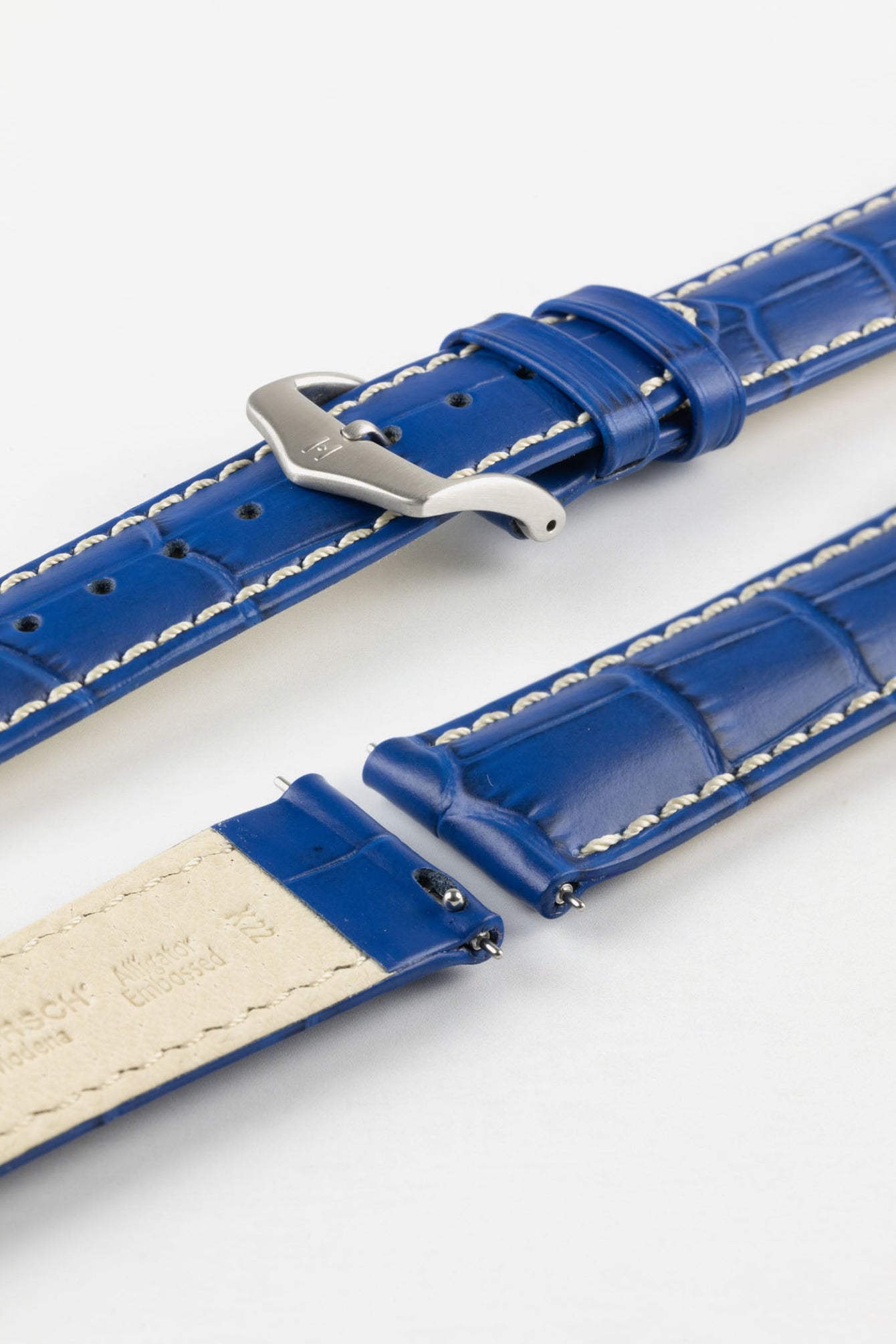 Hirsch MODENA Alligator Embossed Leather Watch Strap in ROYAL BLUE