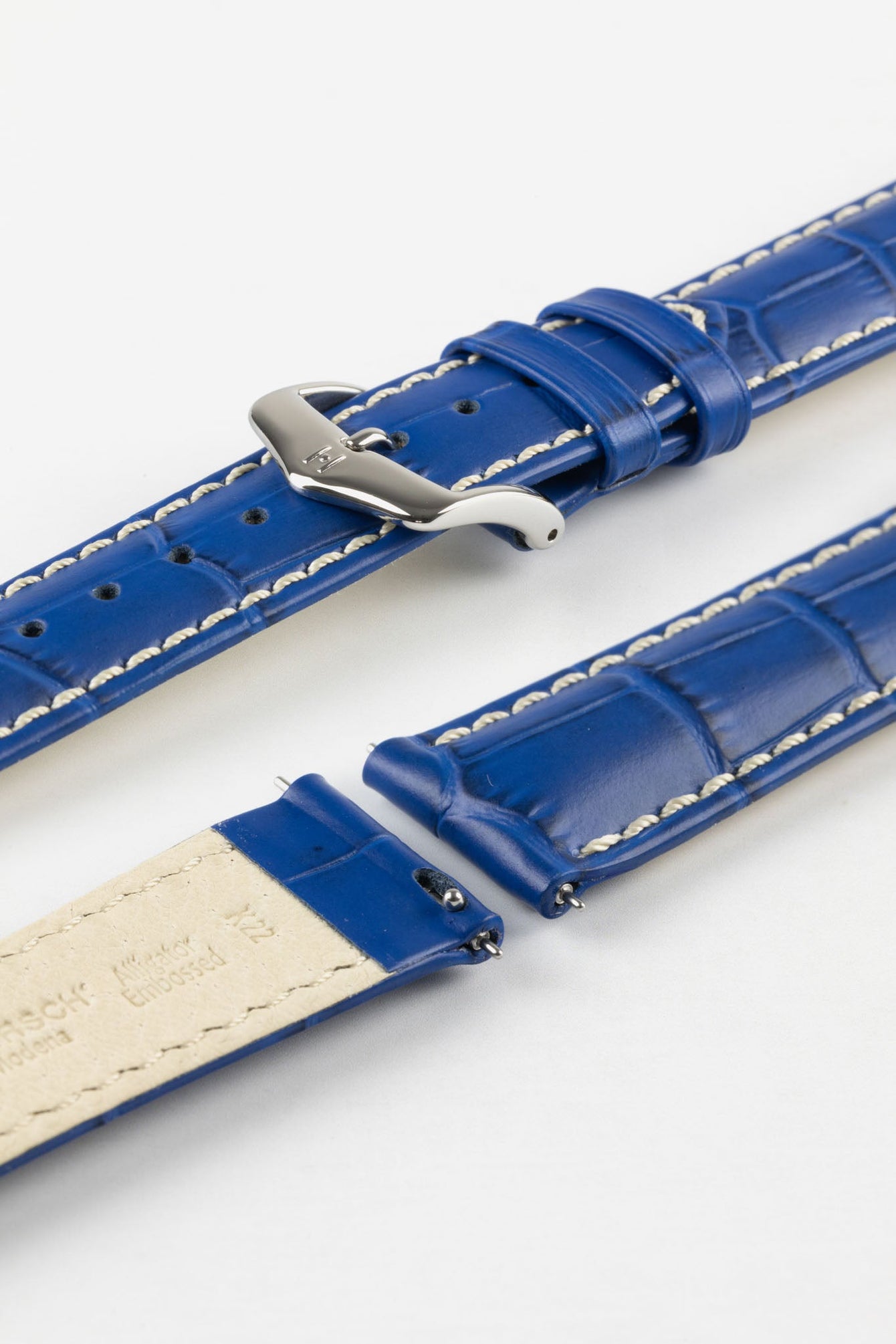 Hirsch MODENA Alligator Embossed Leather Watch Strap in ROYAL BLUE