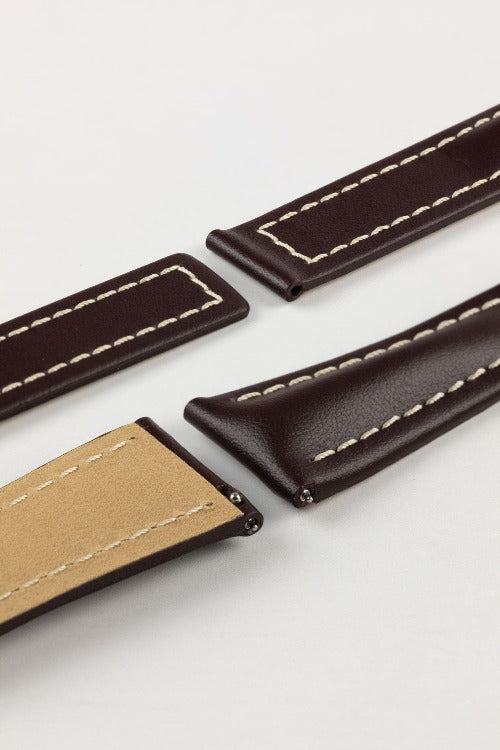 Hirsch NAVIGATOR Calfskin Leather Deployment Watch Strap in BROWN