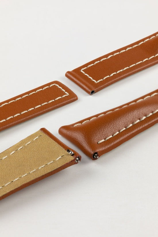 Hirsch NAVIGATOR Calfskin Leather Deployment Watch Strap in GOLD BROWN