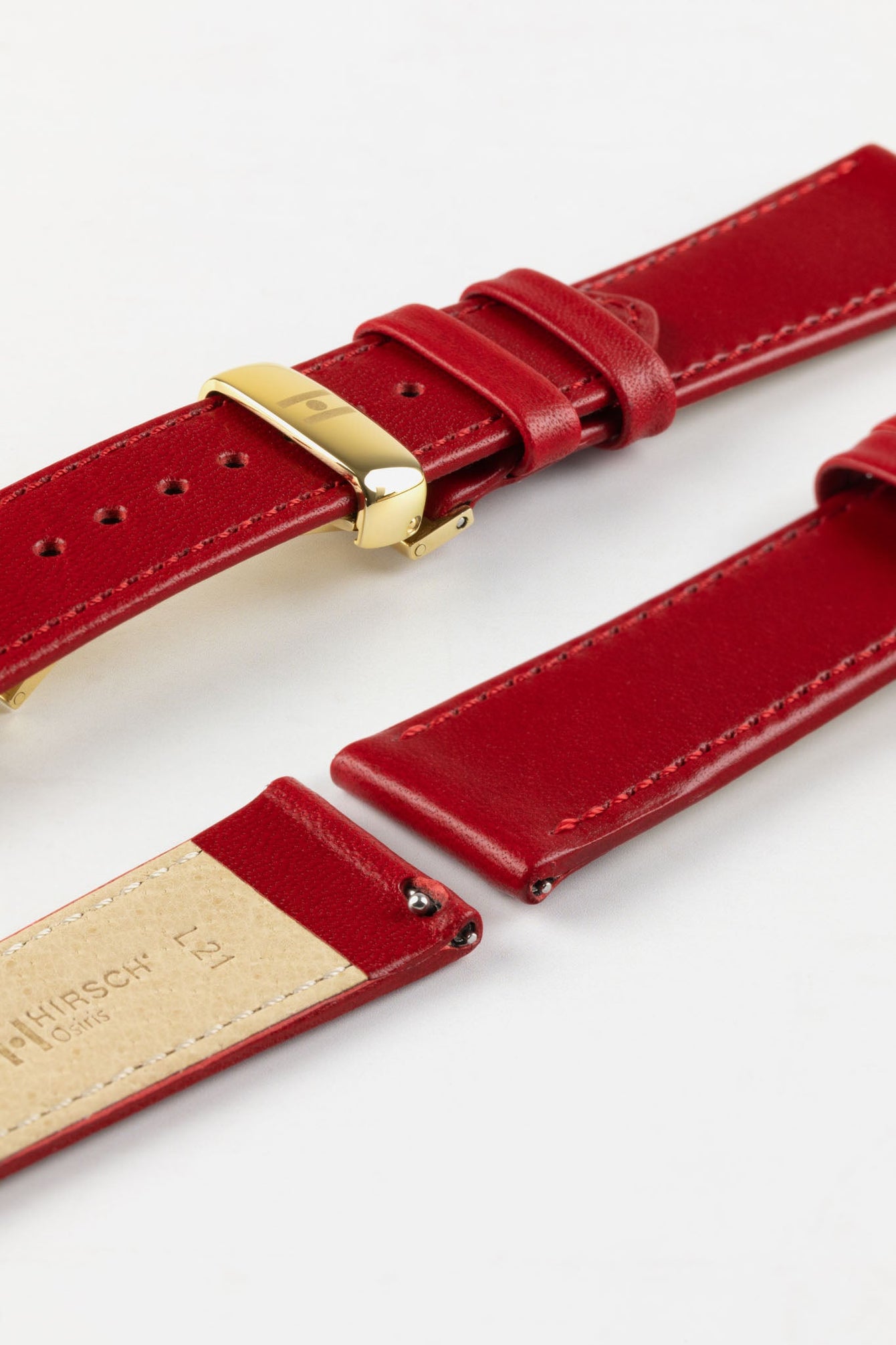 Hirsch OSIRIS Calf Leather Watch Strap in RED