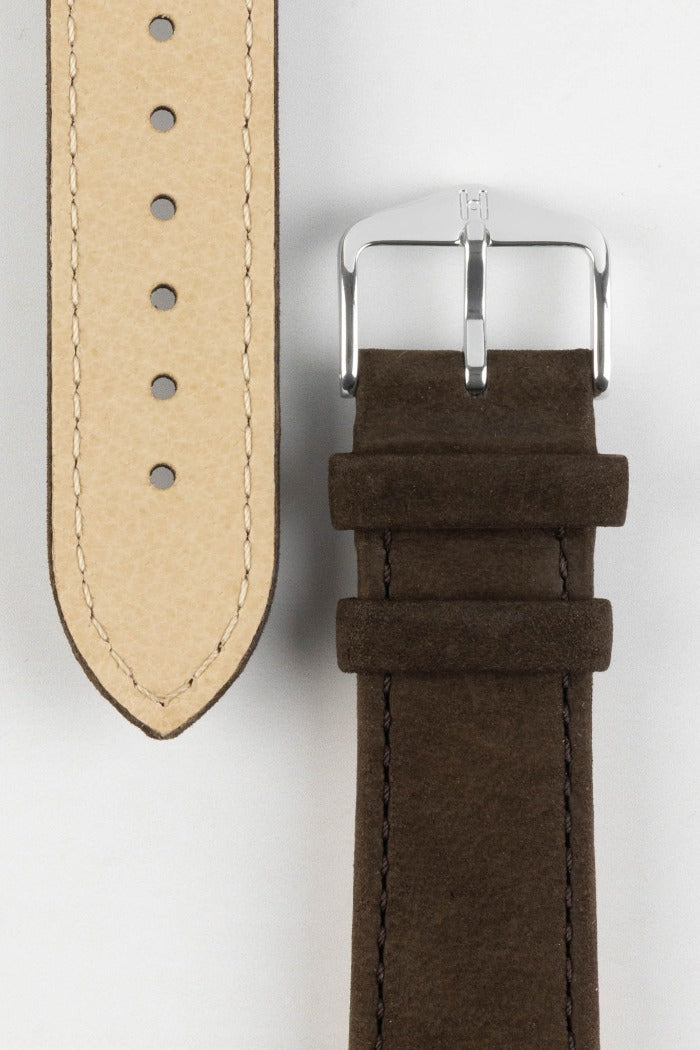 Hirsch OSIRIS Calf Leather with Nubuck Effect Watch Strap in BROWN