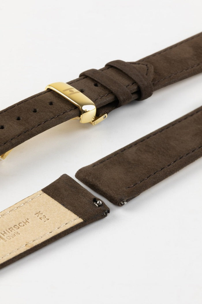 Hirsch OSIRIS Calf Leather with Nubuck Effect Watch Strap in BROWN