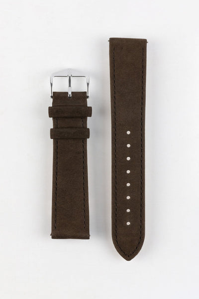 Hirsch OSIRIS Calf Leather with Nubuck Effect Watch Strap in BROWN