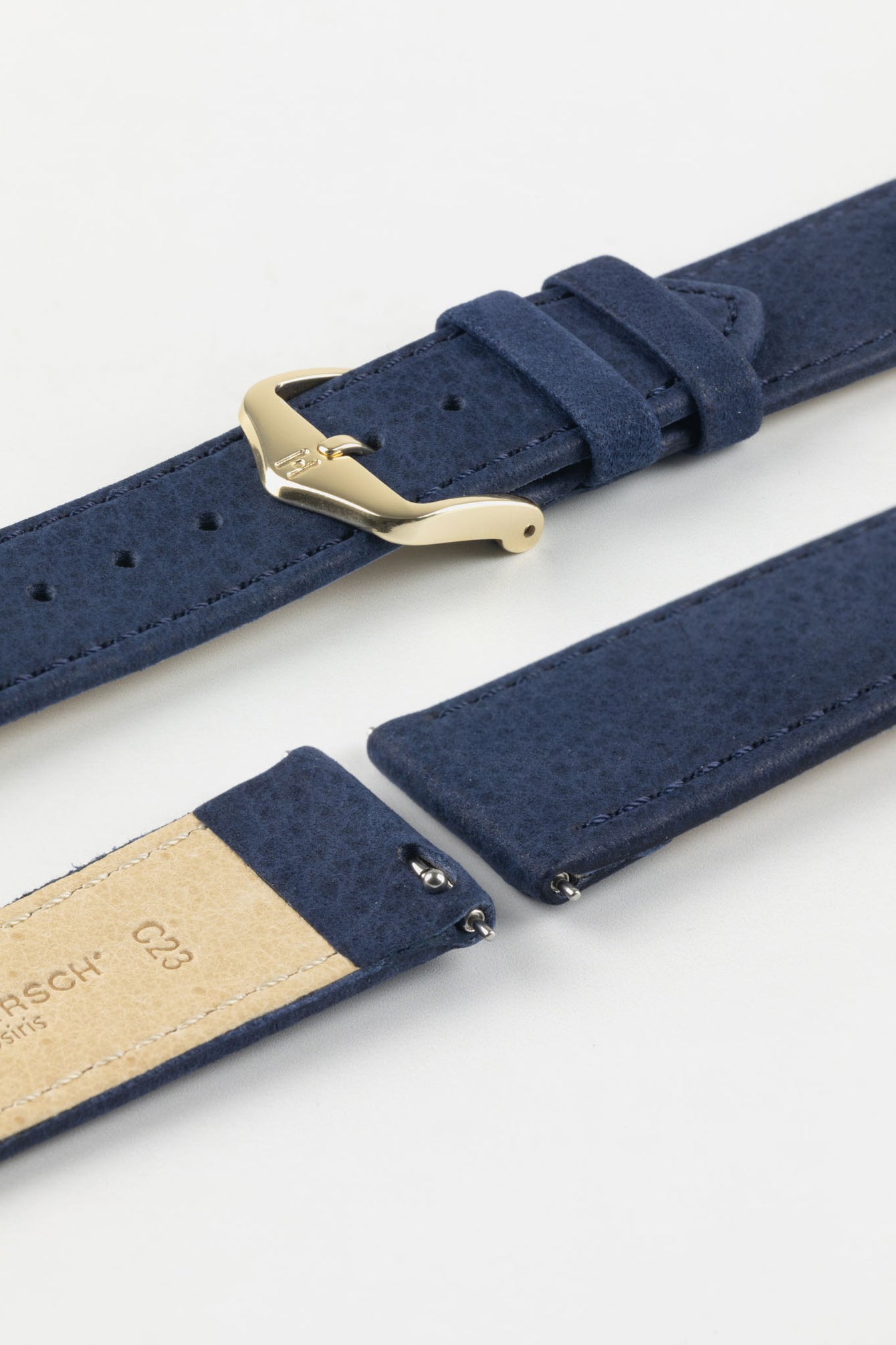 Hirsch OSIRIS Calf Leather with Nubuck Effect Watch Strap in DARK BLUE