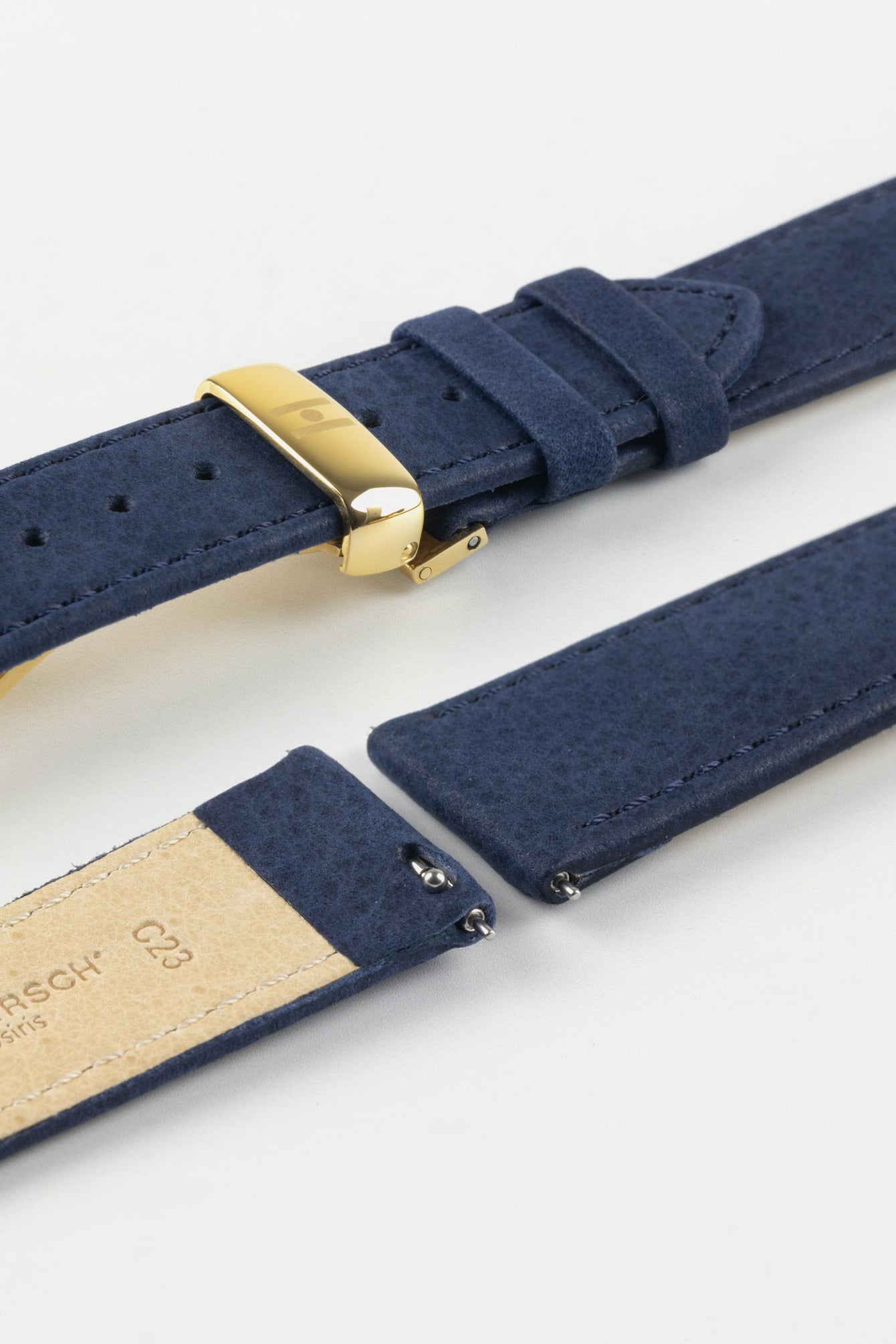 Hirsch OSIRIS Calf Leather with Nubuck Effect Watch Strap in DARK BLUE