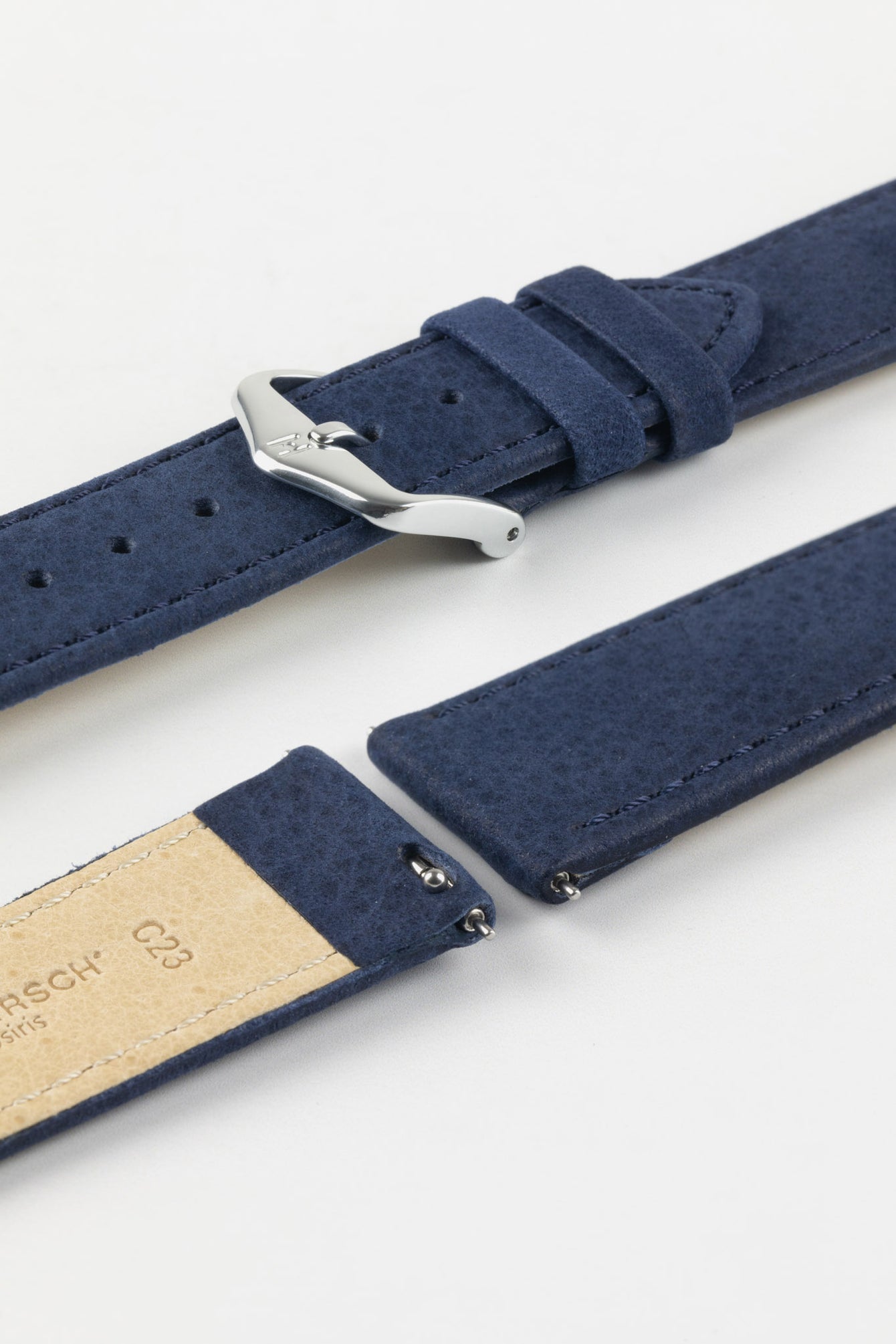 Hirsch OSIRIS Calf Leather with Nubuck Effect Watch Strap in DARK BLUE