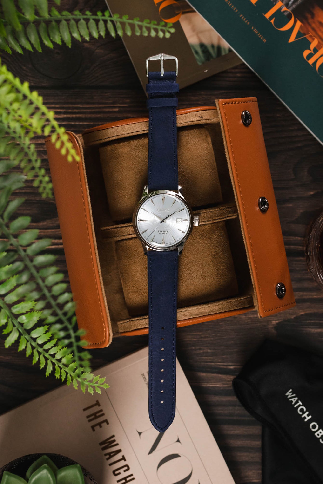 Hirsch OSIRIS Calf Leather with Nubuck Effect Watch Strap in DARK BLUE