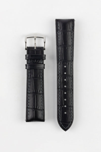 Hirsch PAUL Alligator Embossed Performance Watch Strap in BLACK