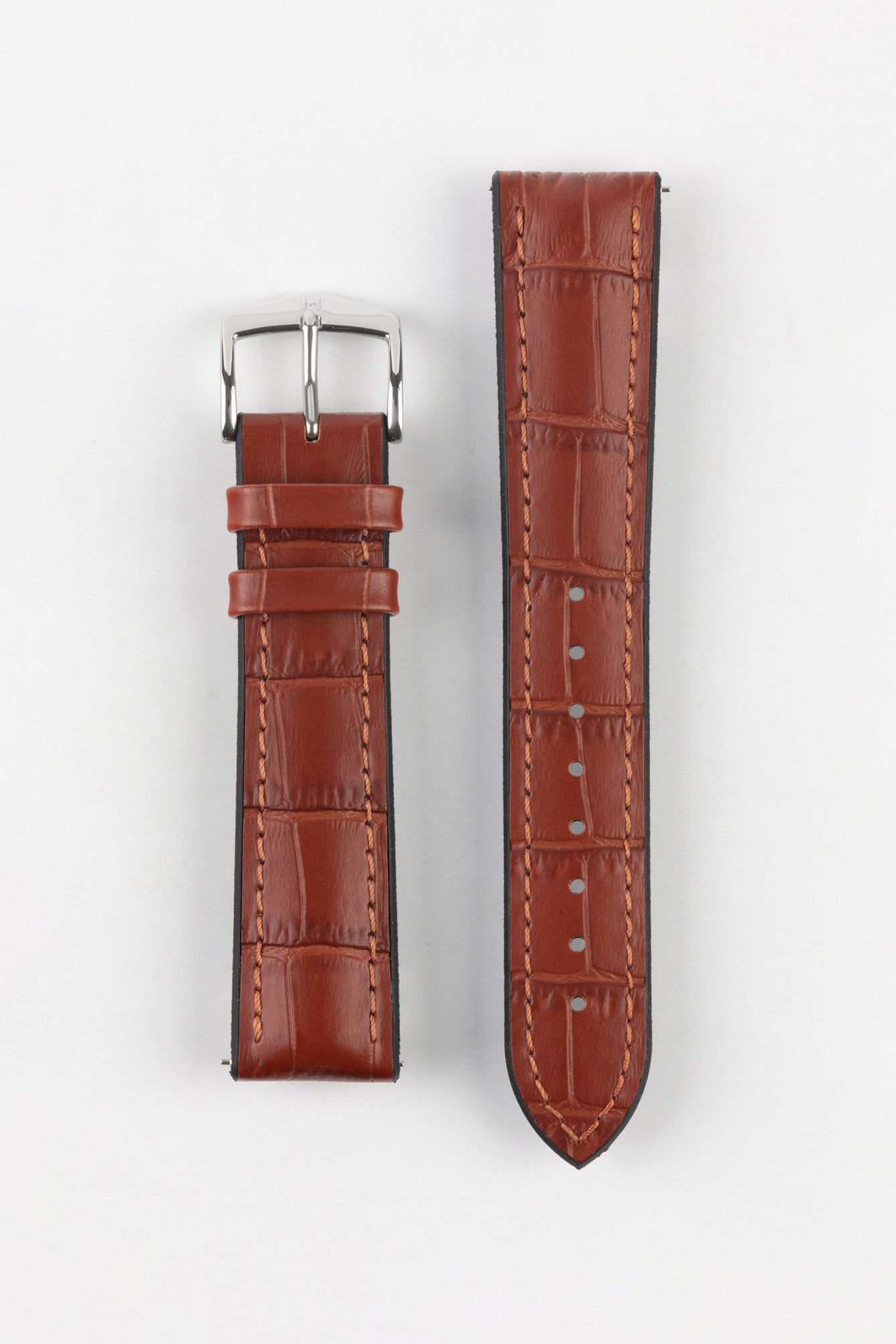 Hirsch PAUL Performance Alligator Embossed Watch Strap in GOLD BROWN