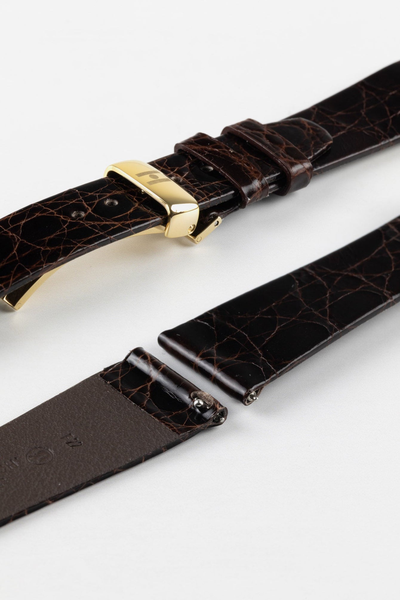 Hirsch PRESTIGE Shiny Genuine Crocodile Leather Watch Strap in BROWN