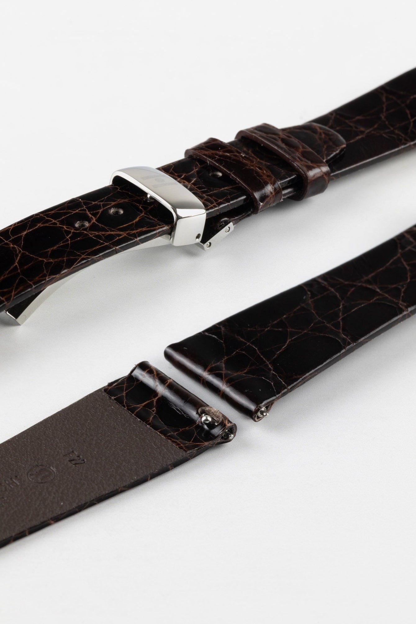 Hirsch PRESTIGE Shiny Genuine Crocodile Leather Watch Strap in BROWN