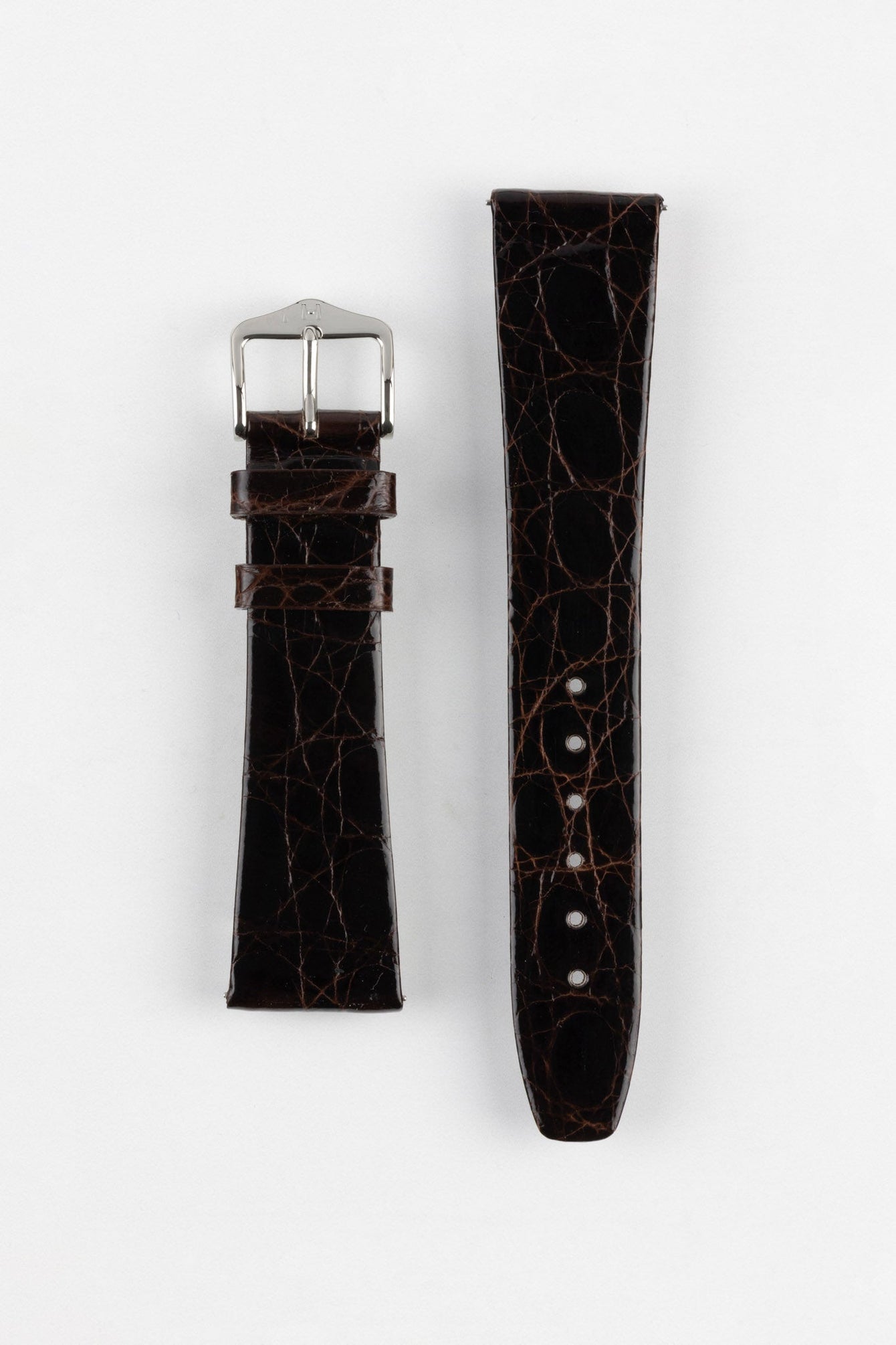 Hirsch PRESTIGE Shiny Genuine Crocodile Leather Watch Strap in BROWN