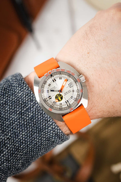 Hirsch PURE Natural Rubber Watch Strap in ORANGE