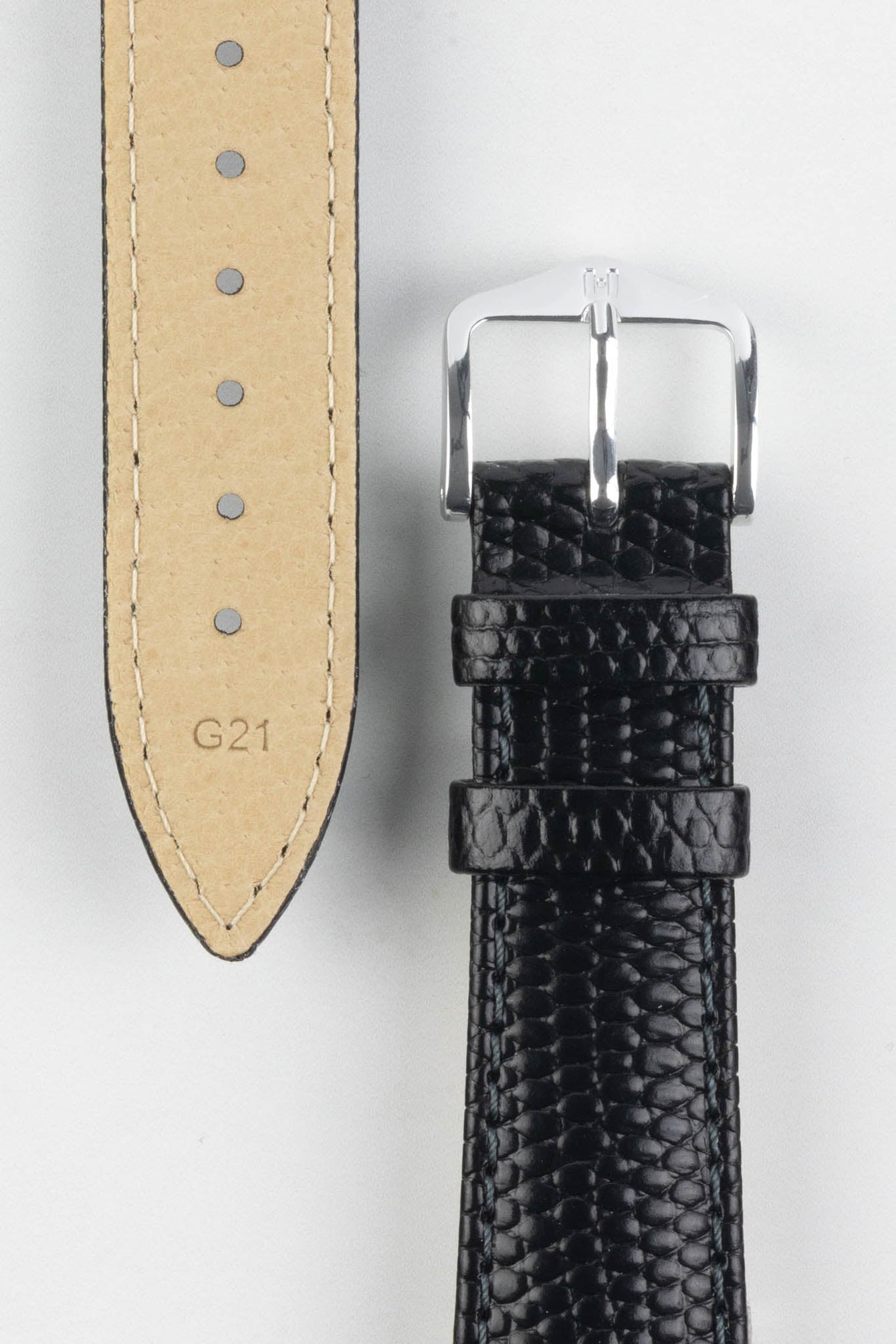 Hirsch RAINBOW Lizard Embossed Open Ended Watch Strap in BLACK