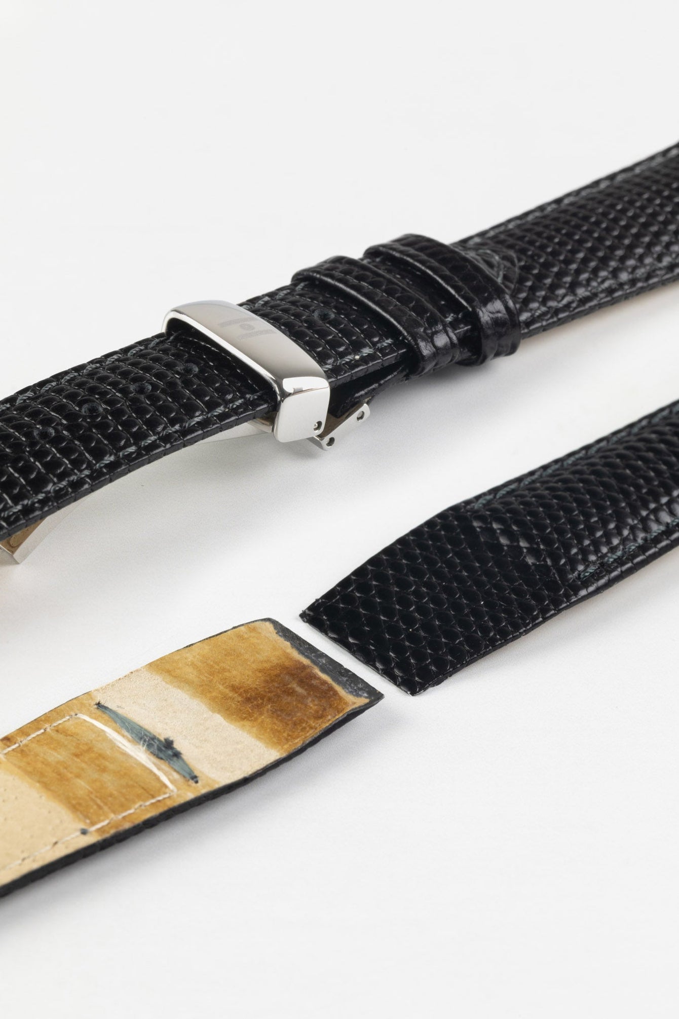 Hirsch RAINBOW Lizard Embossed Open Ended Watch Strap in BLACK