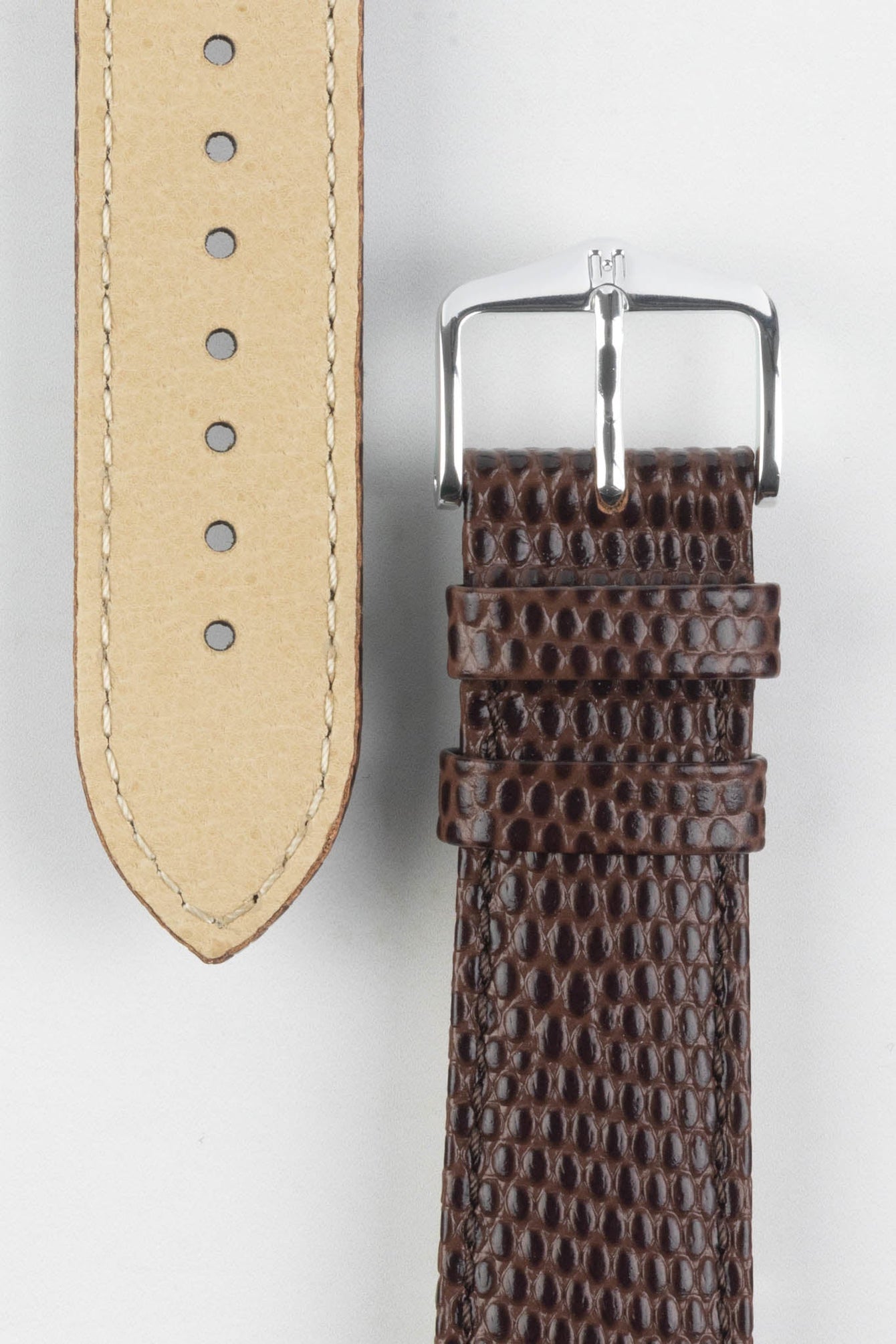 Hirsch RAINBOW Lizard Embossed Quick-Release Leather Watch Strap in BROWN