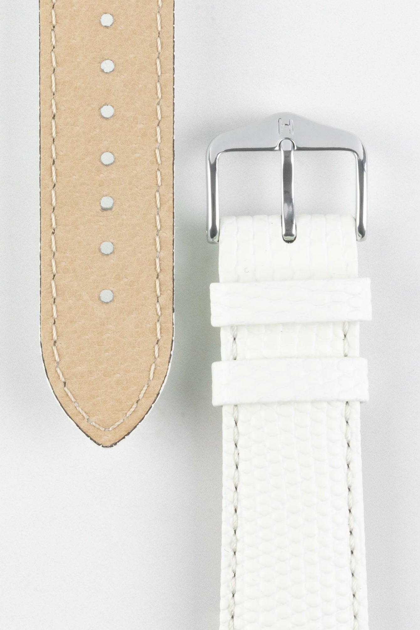 Hirsch RAINBOW Lizard Embossed Leather Watch Strap in WHITE