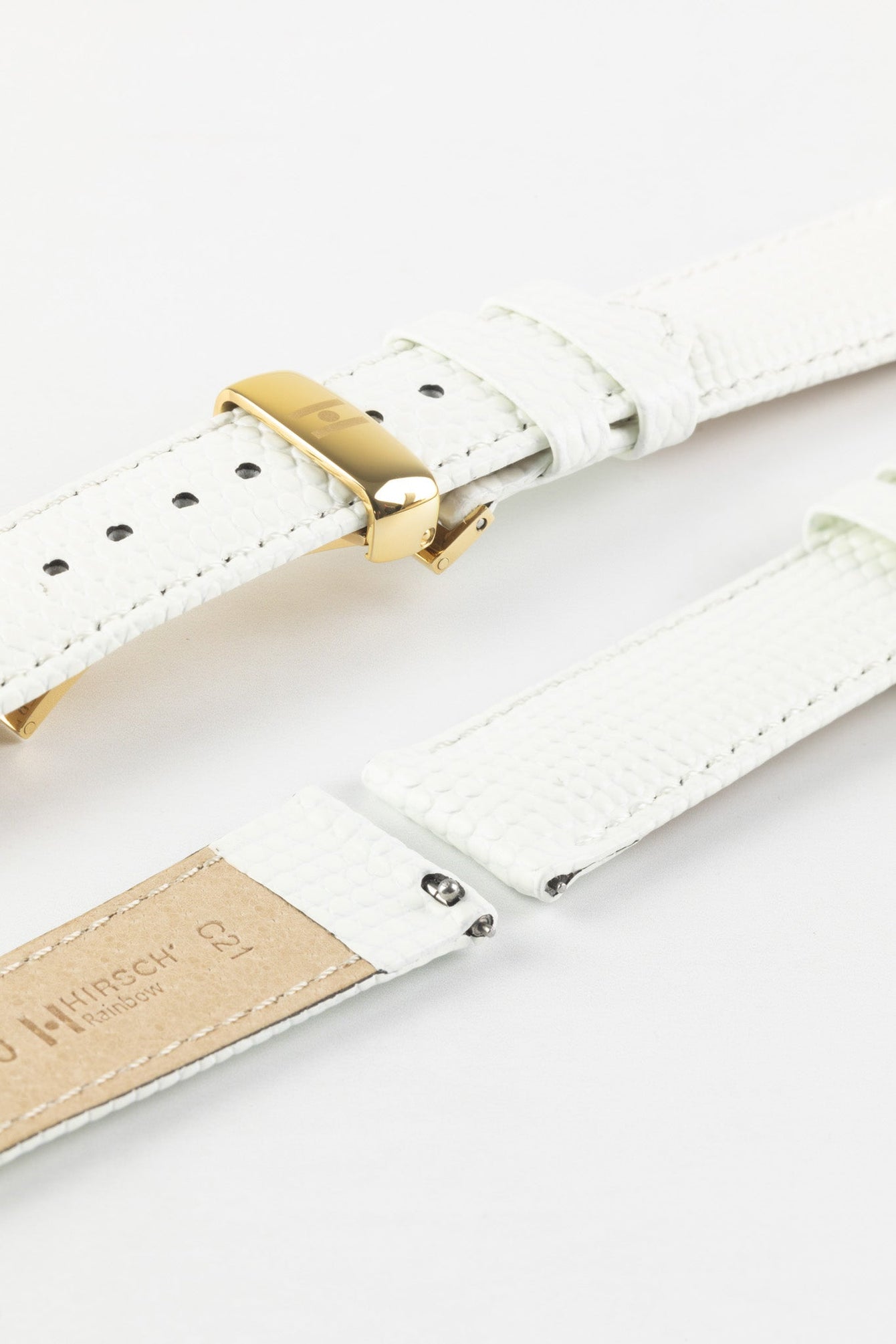 Hirsch RAINBOW Lizard Embossed Leather Watch Strap in WHITE