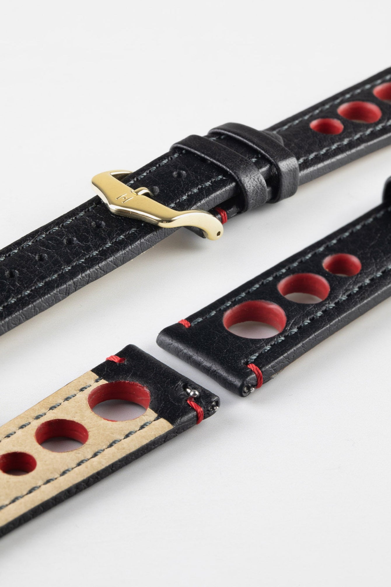 black and red leather watch strap 