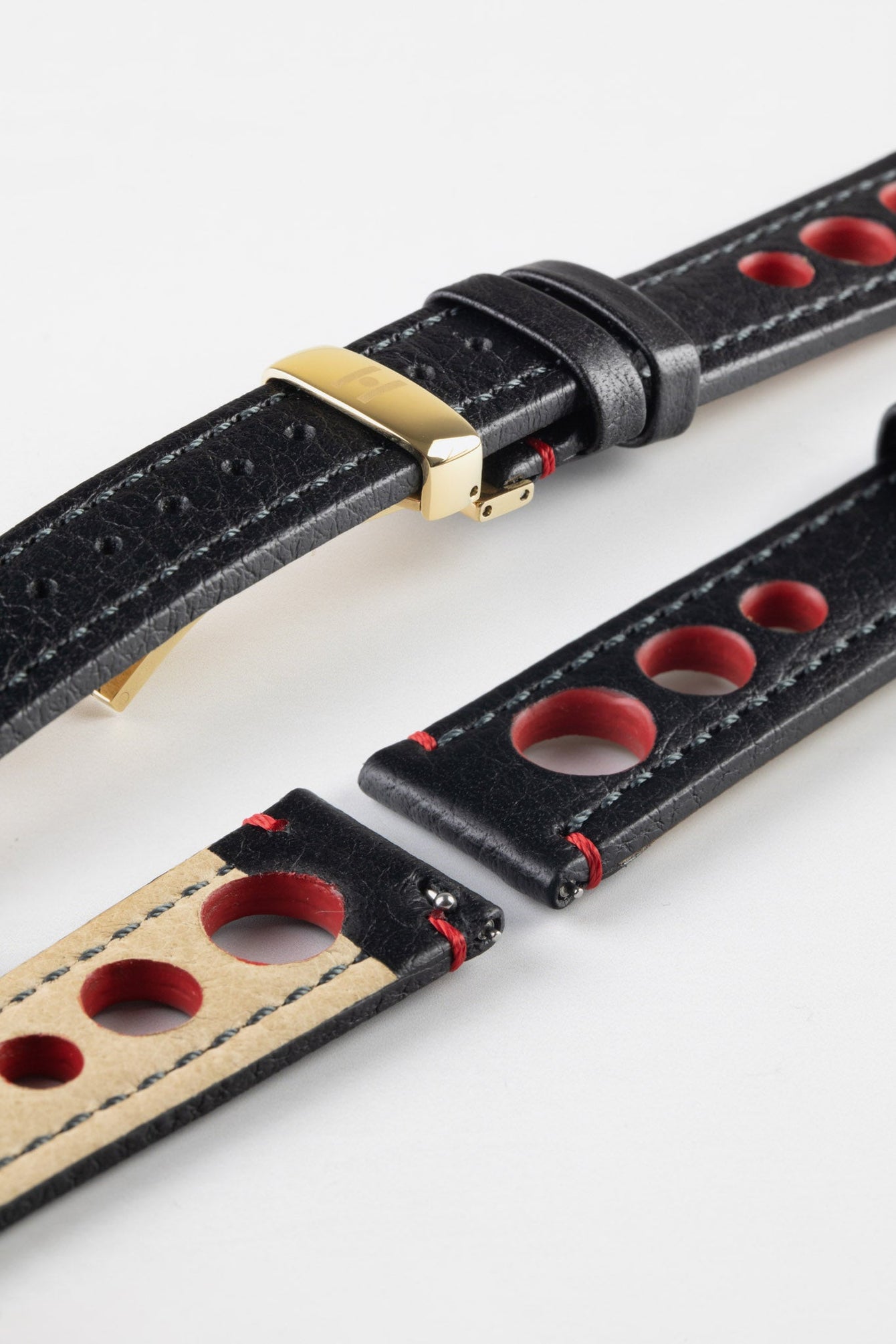 black and red leather watch strap 