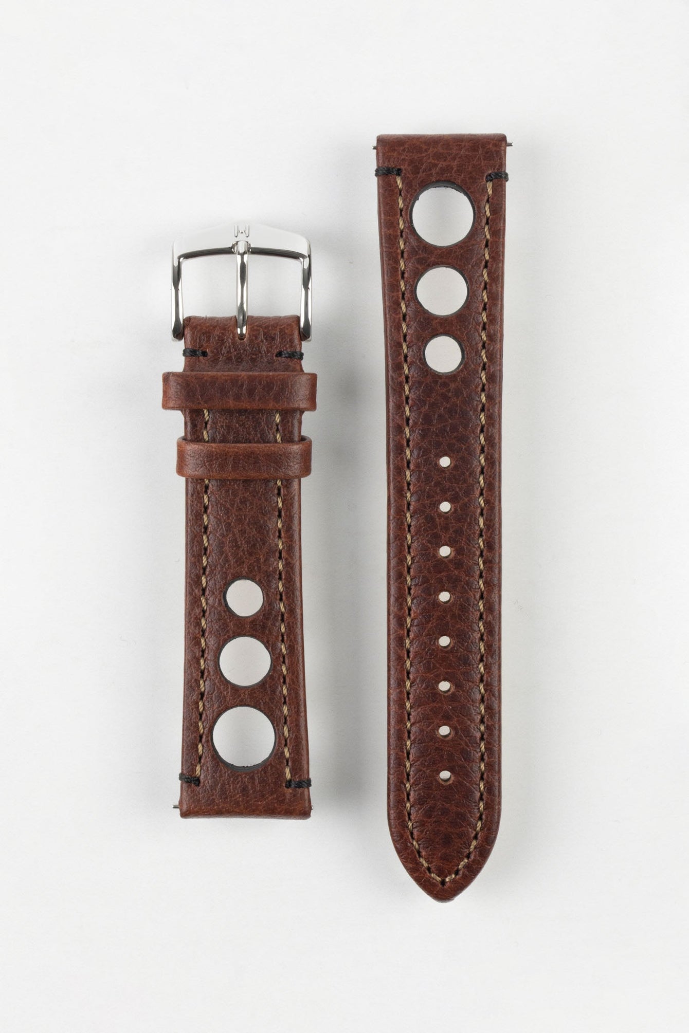 Hirsch RALLY Natural Leather Racing Watch Strap in BROWN