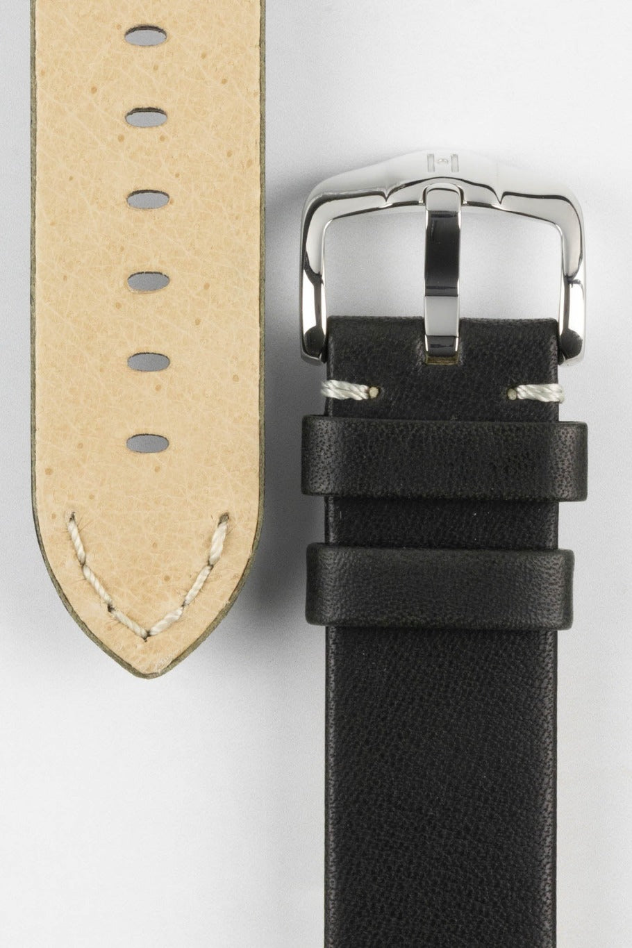 Hirsch Ranger Retro Leather Parallel Watch Strap - Black