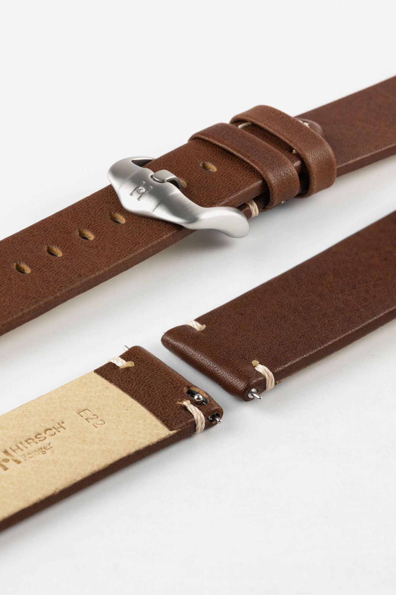 Hirsch RANGER Retro Leather Parallel Watch Strap in GOLD BROWN