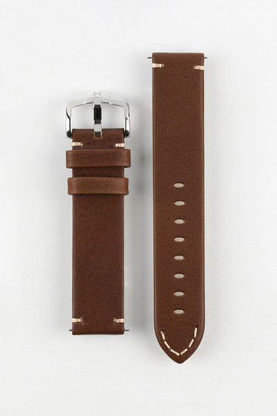 Hirsch RANGER Retro Leather Parallel Watch Strap in GOLD BROWN