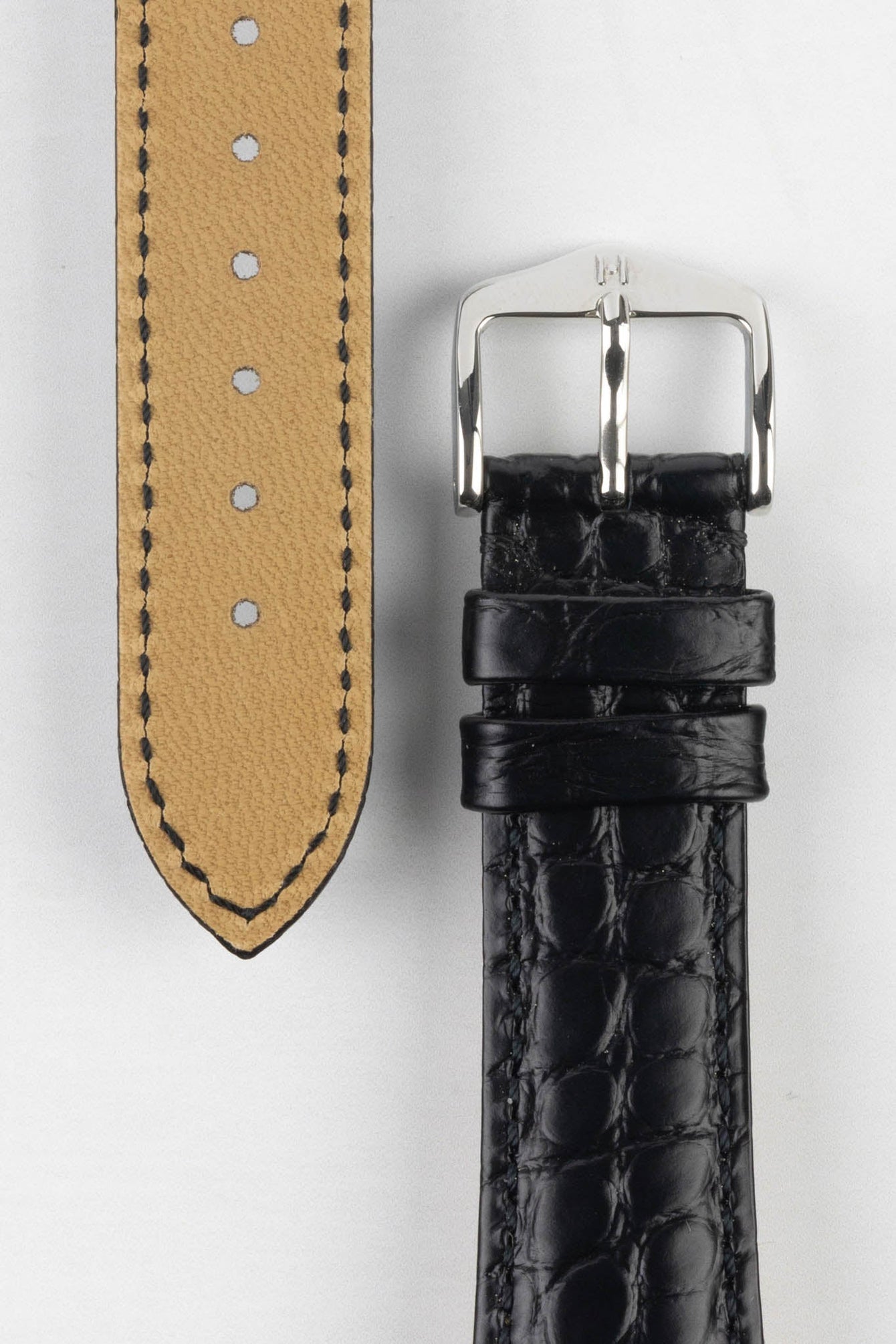 Hirsch REGENT Genuine Alligator Leather Watch Strap in BLACK