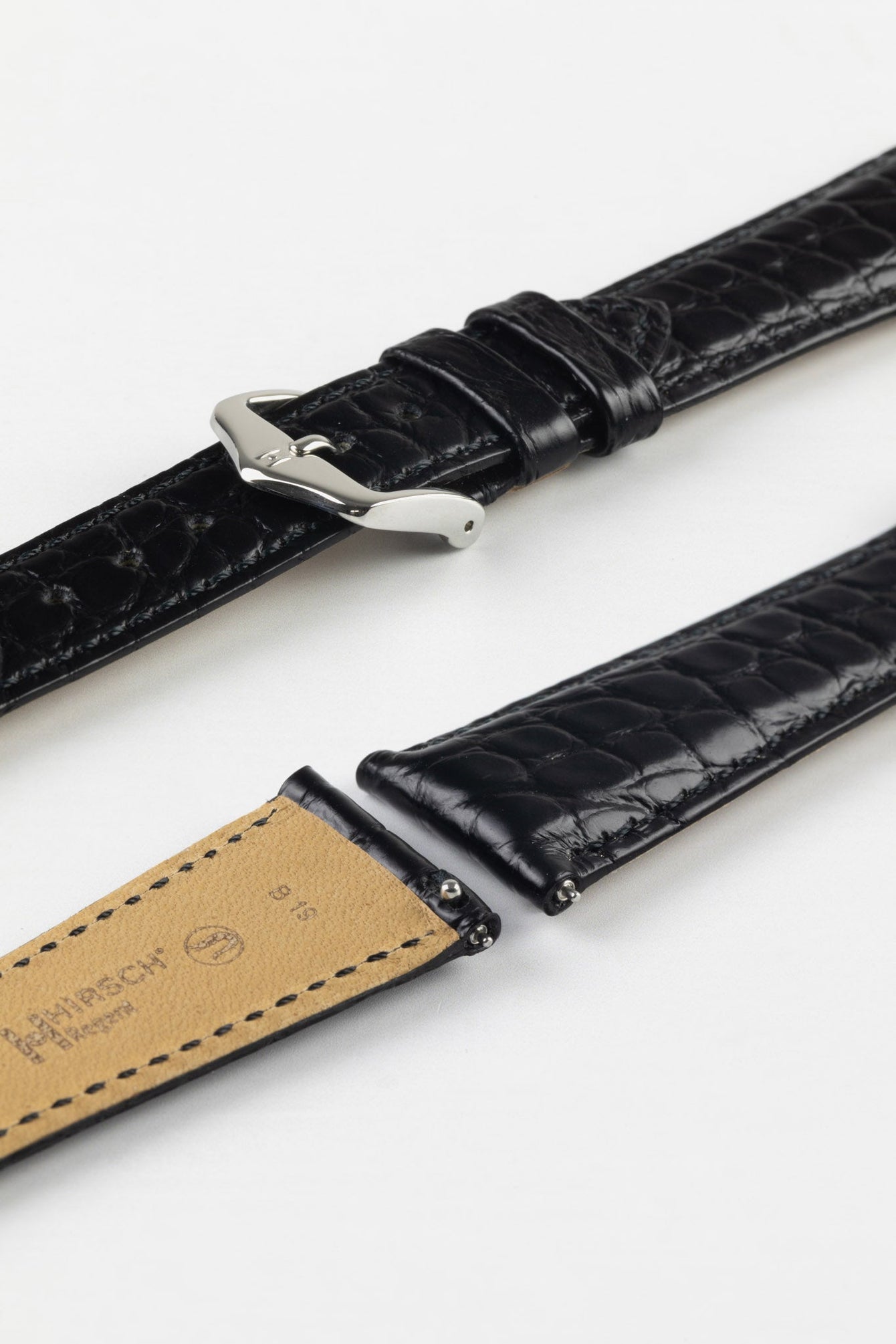 Hirsch REGENT Genuine Alligator Leather Watch Strap in BLACK