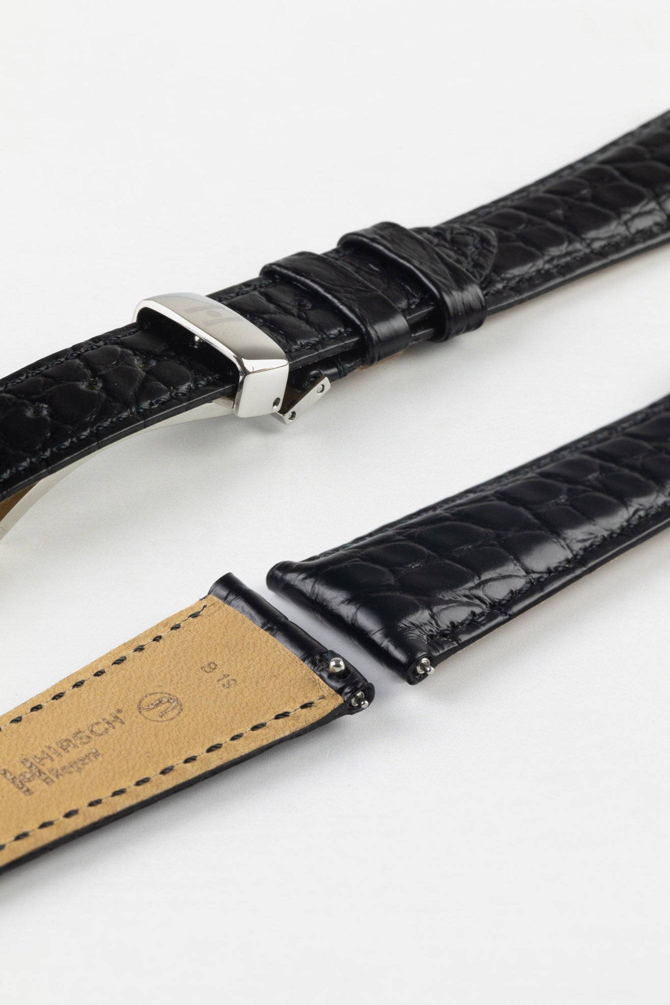 Hirsch REGENT Genuine Alligator Leather Watch Strap in BLACK