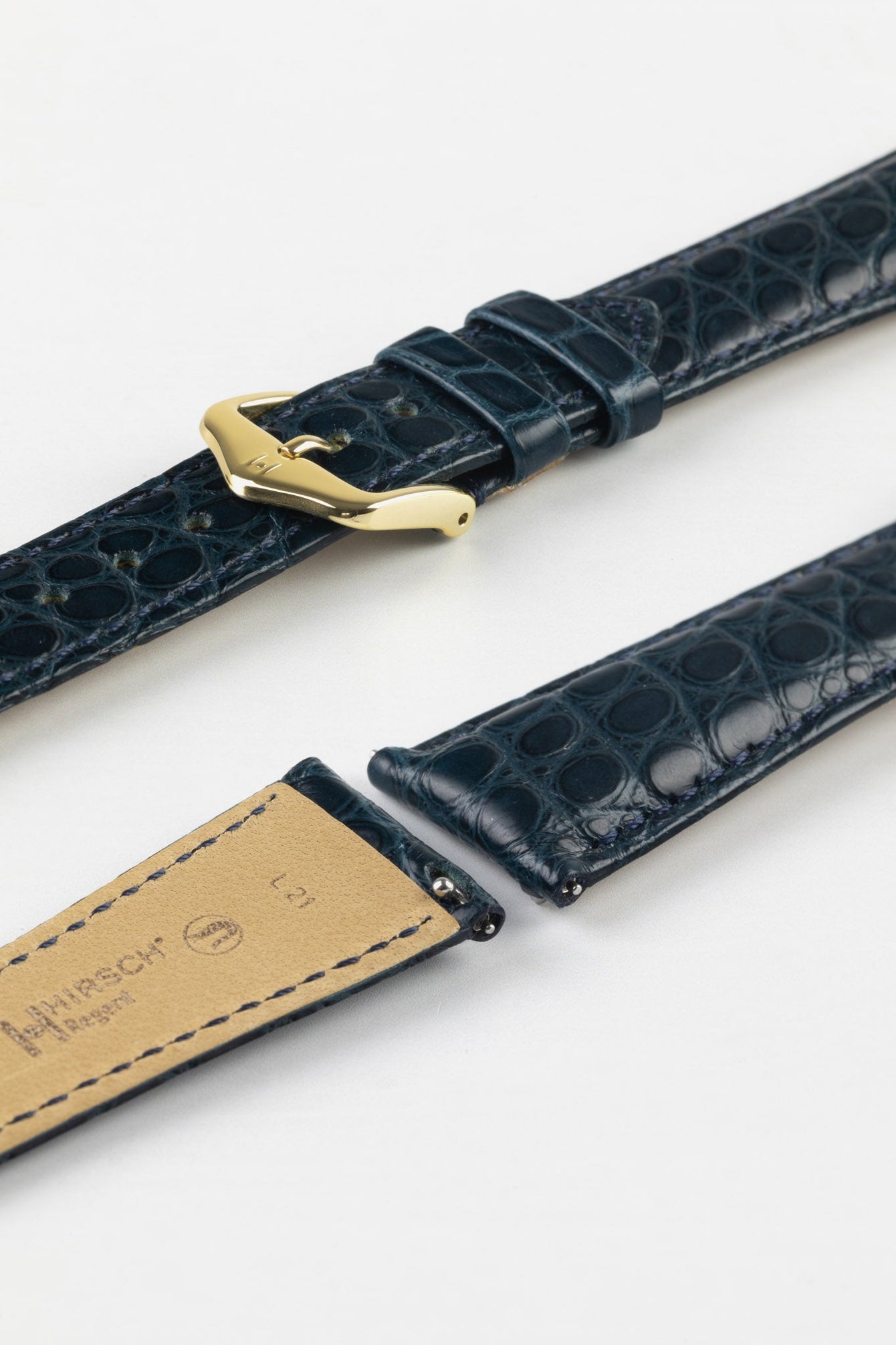 Hirsch REGENT Genuine Alligator Leather Watch Strap in BLUE