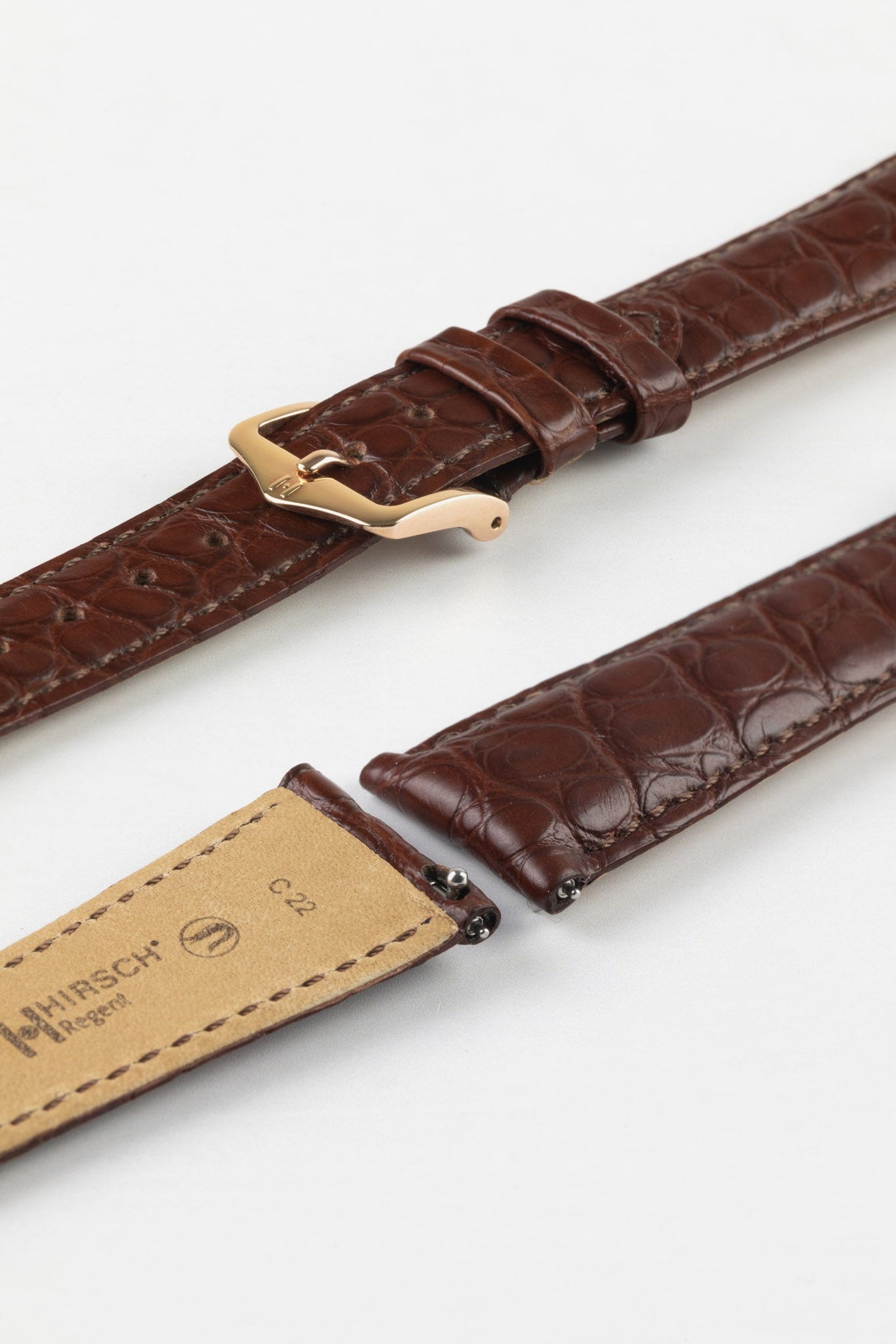 Hirsch REGENT Genuine Alligator Leather Watch Strap in BROWN