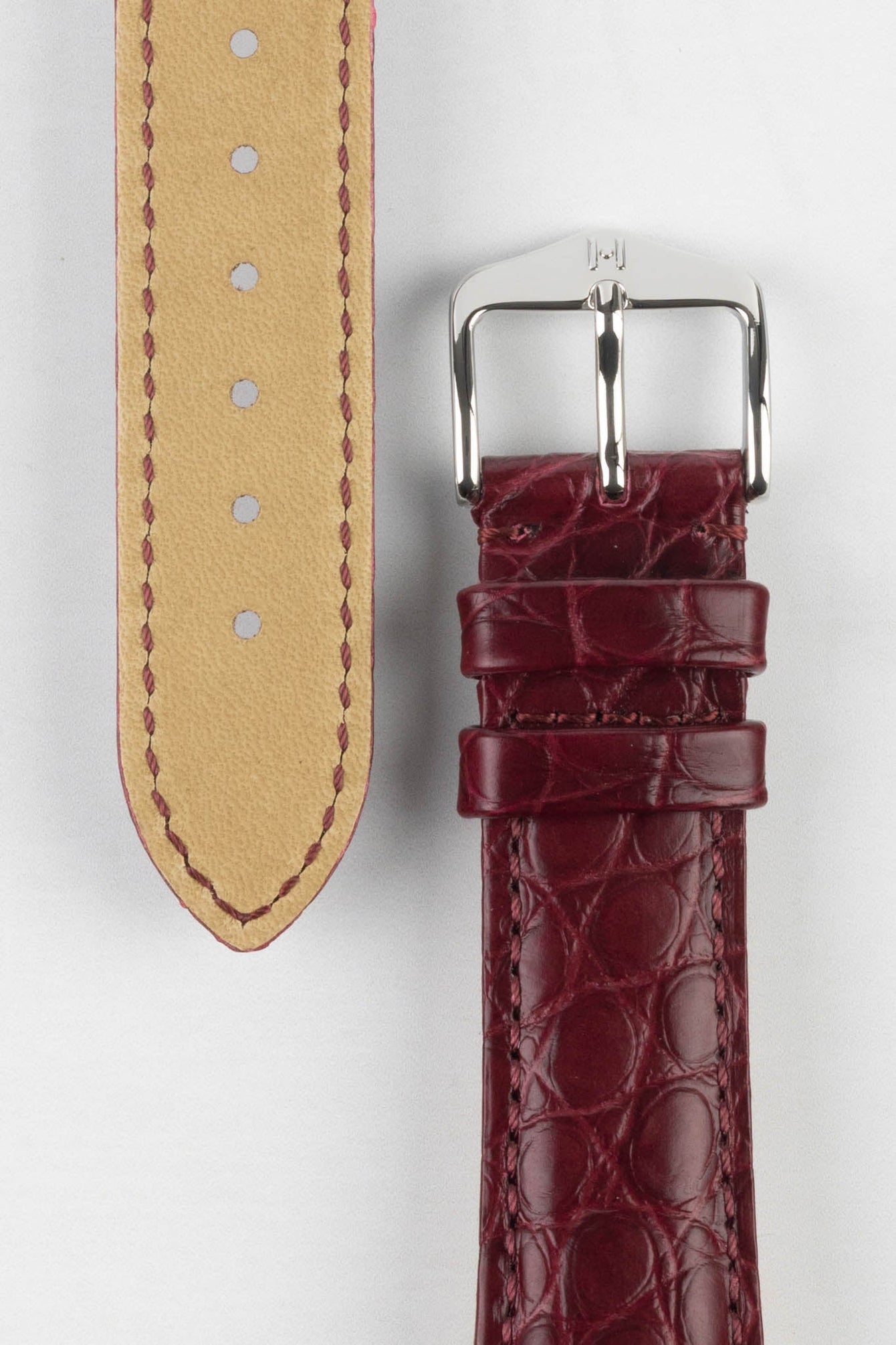 Hirsch REGENT Genuine Alligator Leather Watch Strap in BURGUNDY