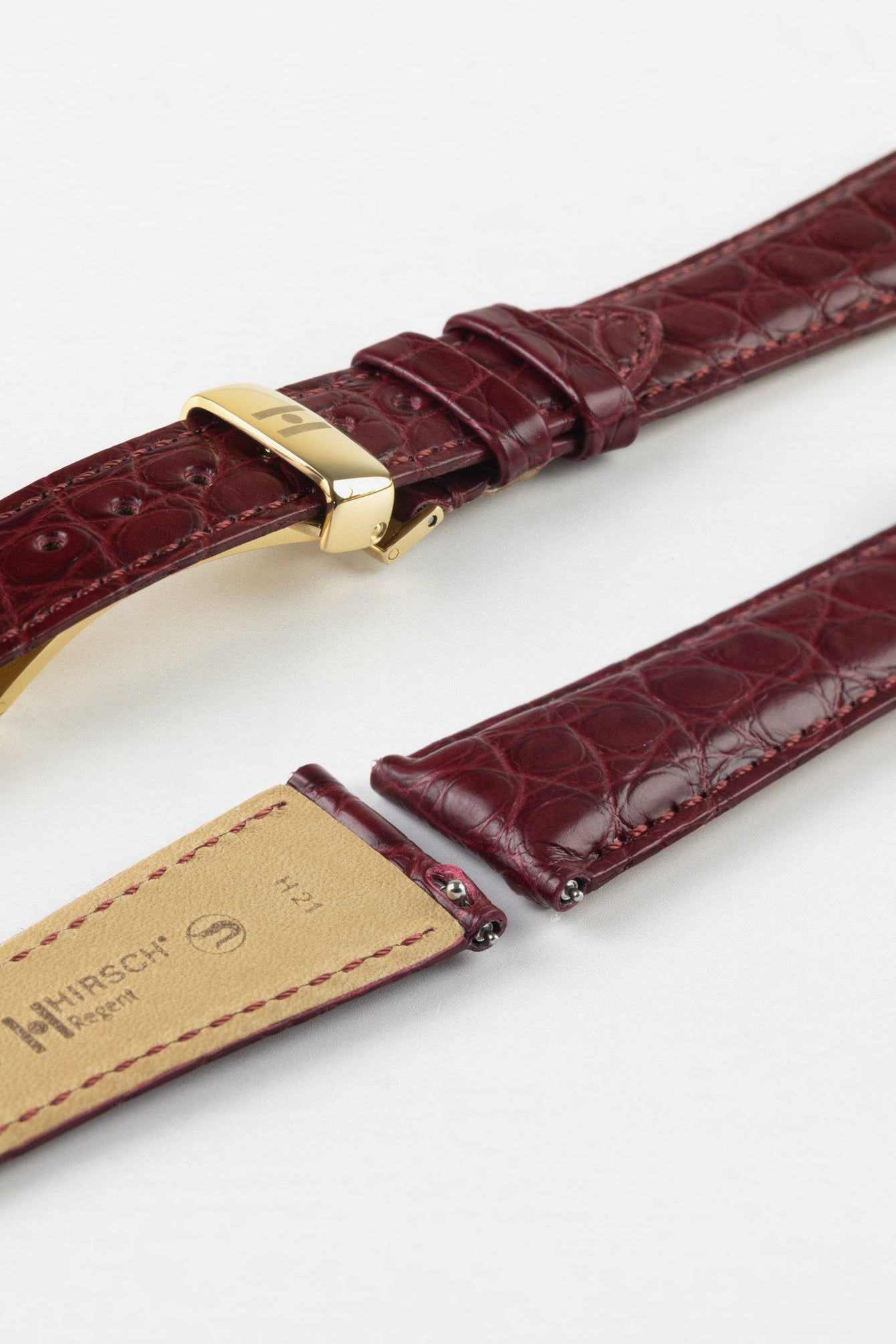 Hirsch REGENT Genuine Alligator Leather Watch Strap in BURGUNDY