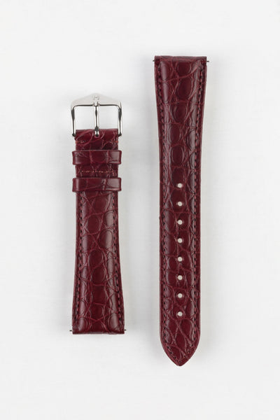 Hirsch REGENT Genuine Alligator Leather Watch Strap in BURGUNDY