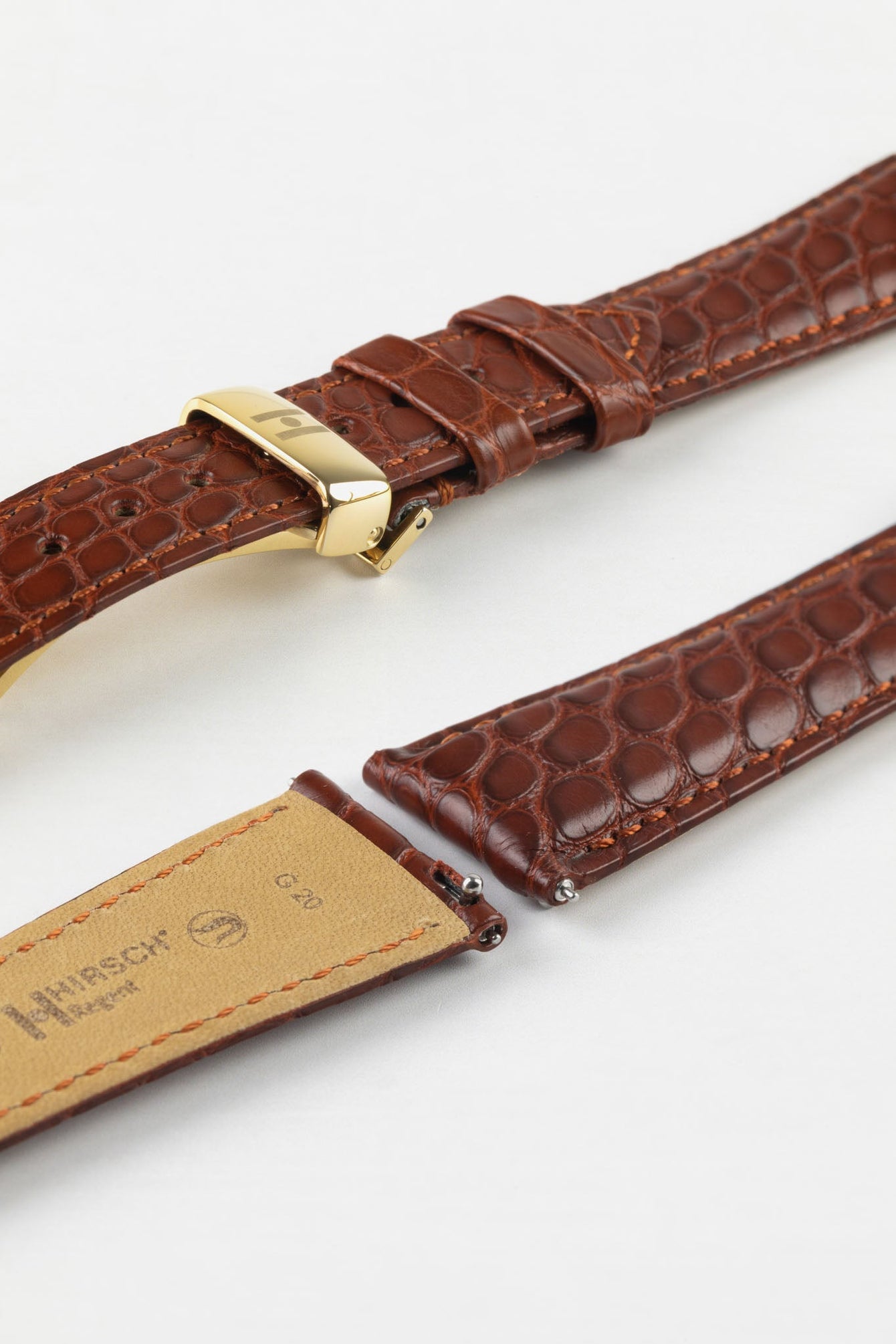 Hirsch REGENT Genuine Alligator Leather Watch Strap in GOLD BROWN