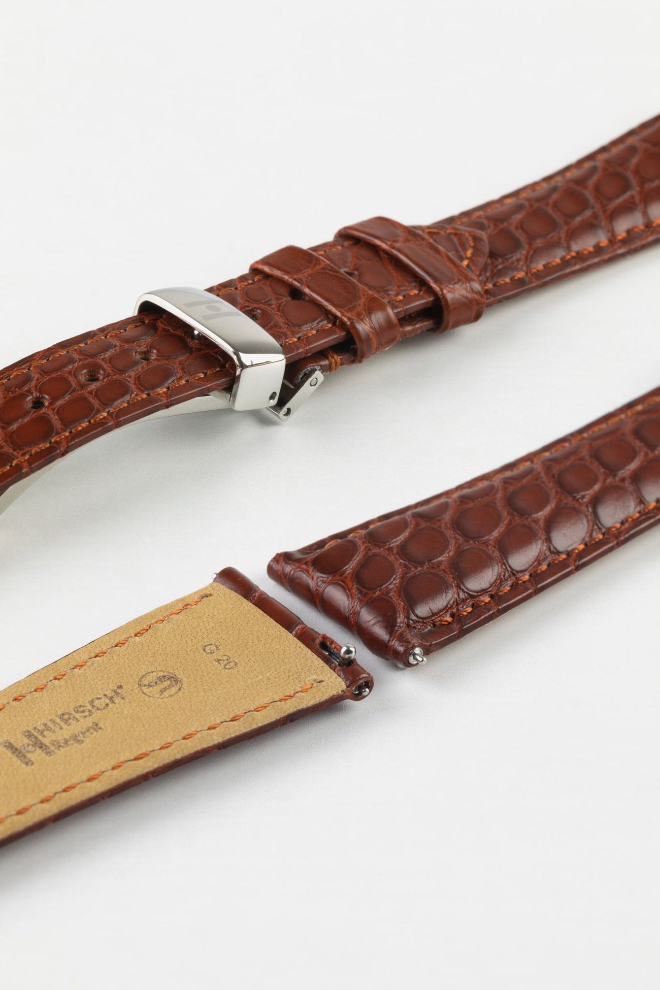 Hirsch REGENT Genuine Alligator Leather Watch Strap in GOLD BROWN