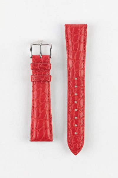 Hirsch REGENT Genuine Alligator Leather Watch Strap in RED