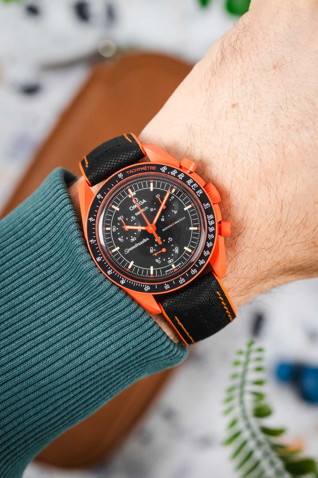 Hirsch ROBBY Sailcloth Effect Performance Watch Strap in Orange / Black