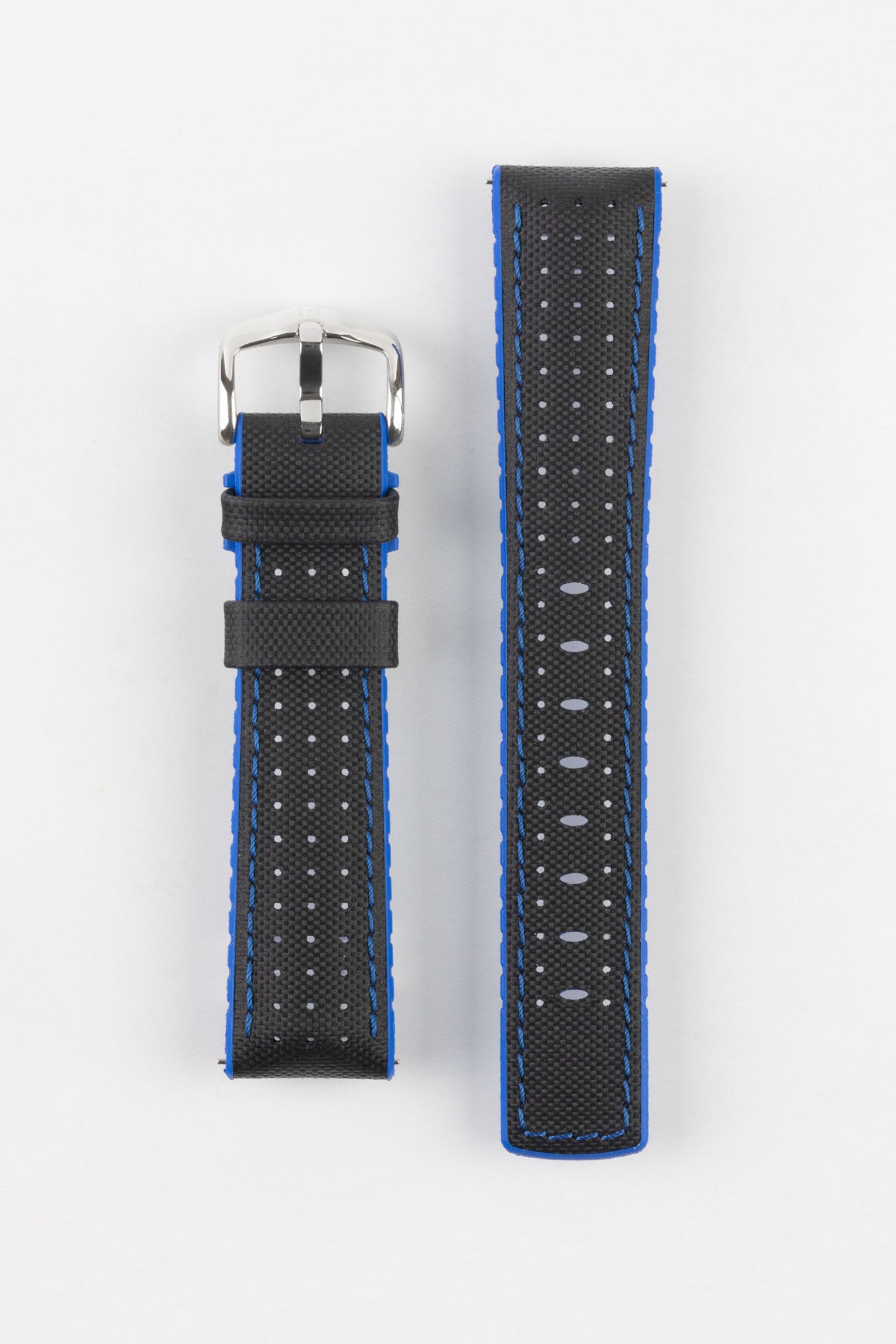 Hirsch ROBBY Sailcloth Effect Performance Watch Strap in Black / Blue