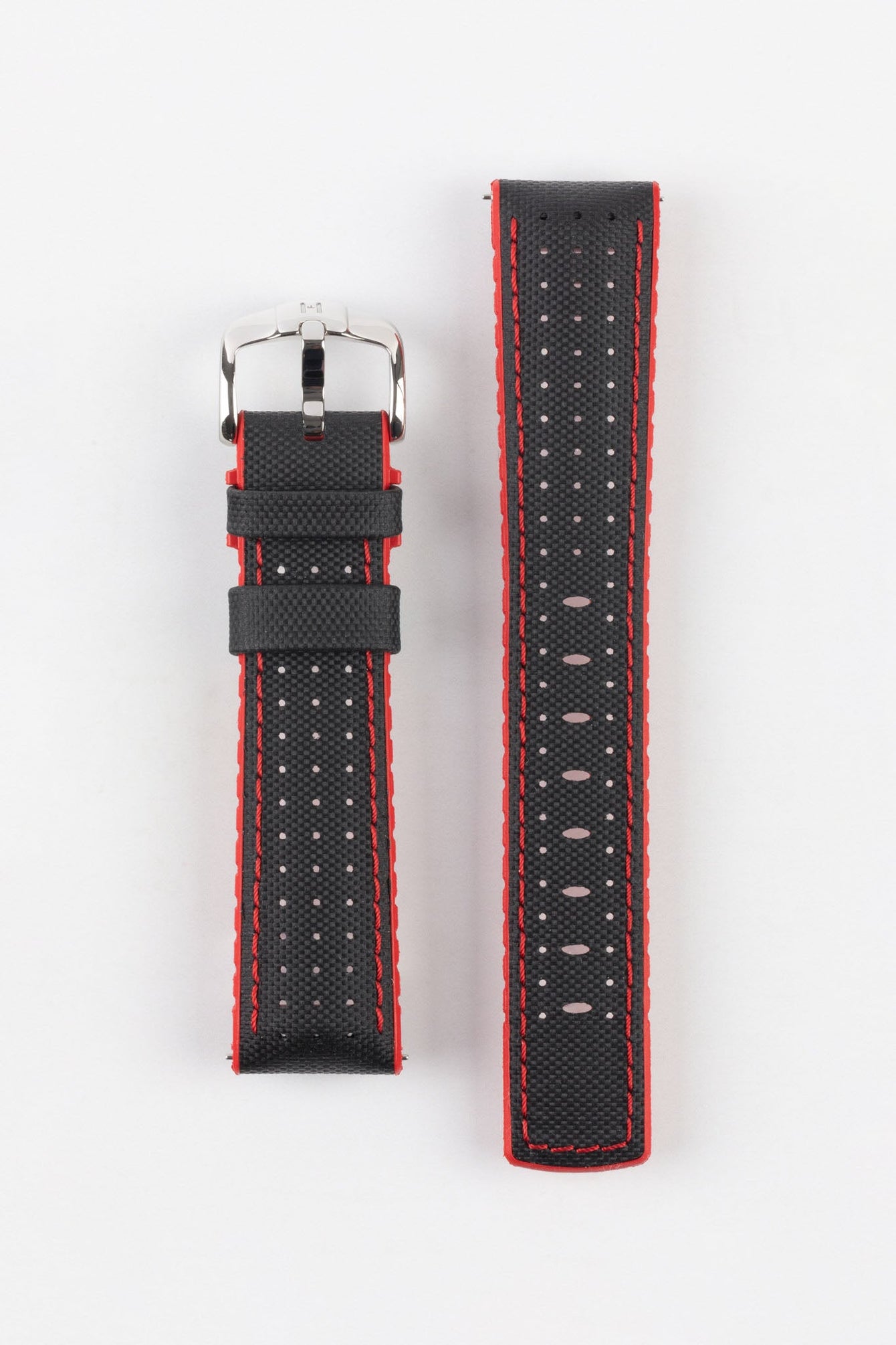 Hirsch ROBBY Sailcloth Effect Performance Watch Strap in BLACK / RED