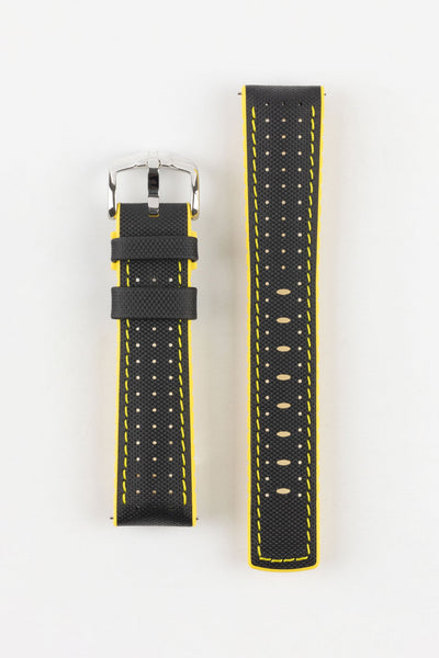 Hirsch ROBBY Sailcloth Effect Performance Watch Strap in BLACK / YELLOW