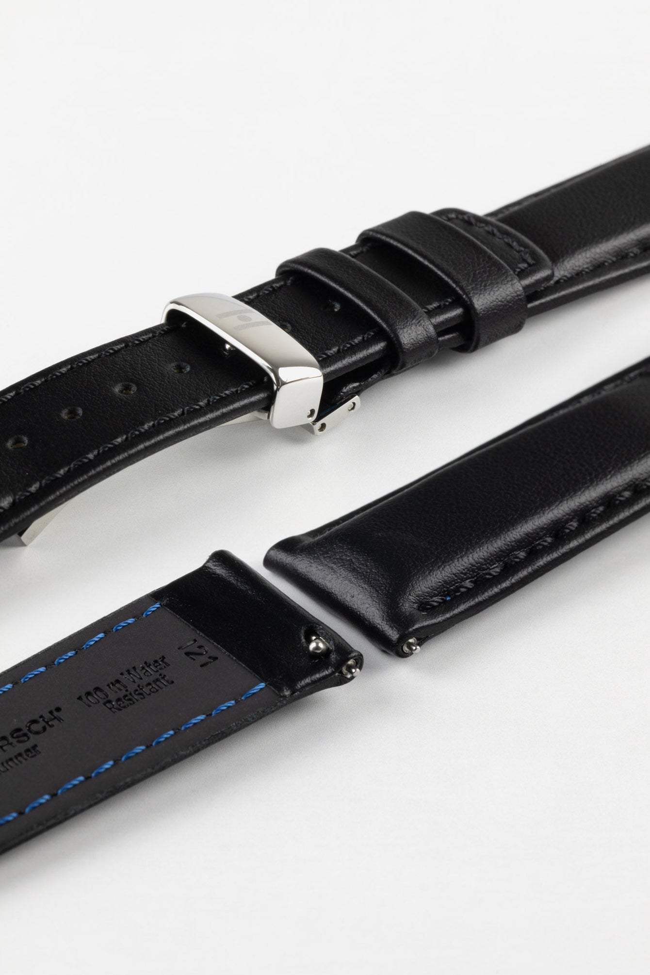 Hirsch RUNNER Water-Resistant Calf Leather Watch Strap in BLACK