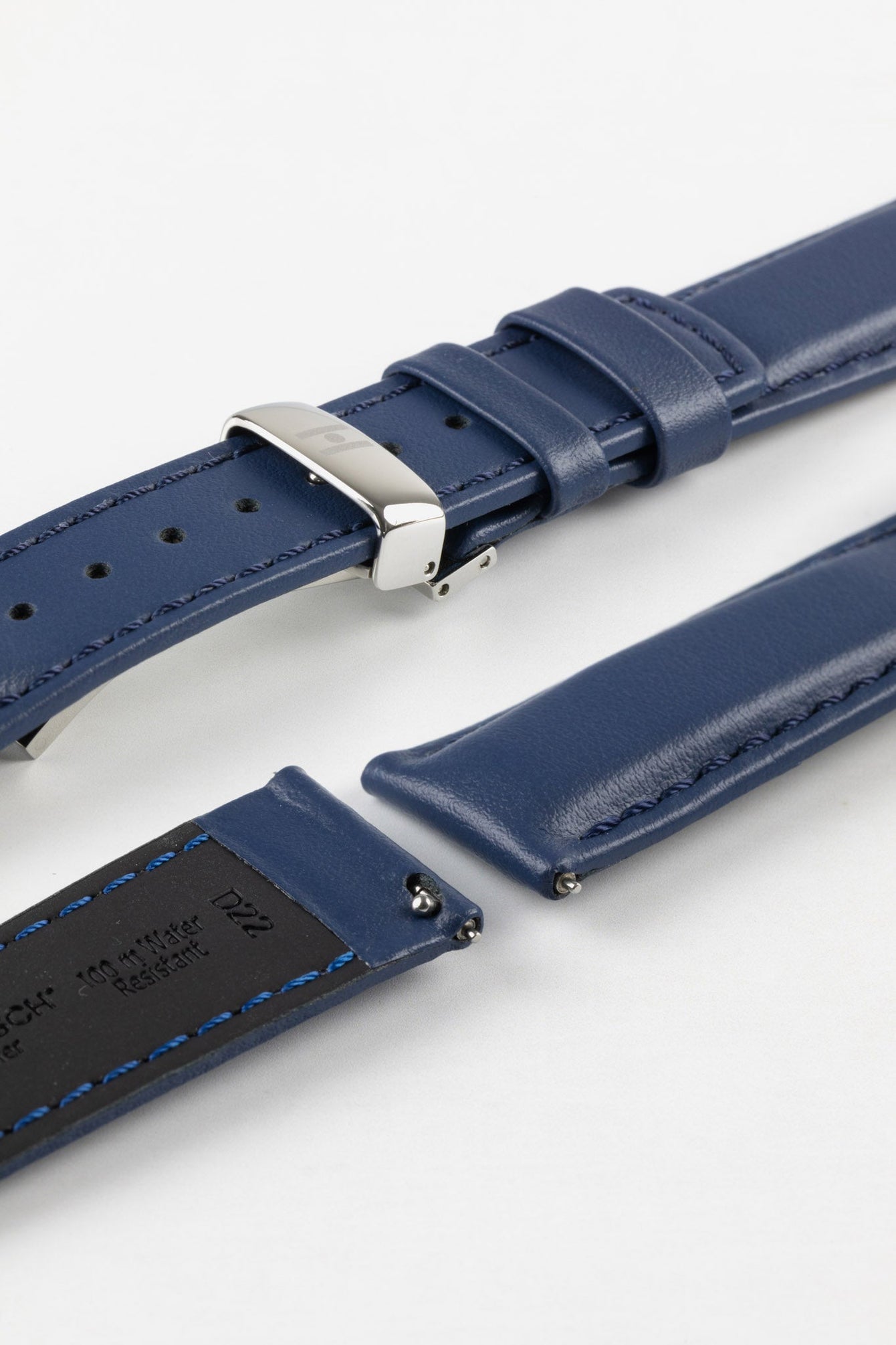 Hirsch RUNNER Water-Resistant Calf Leather Watch Strap in BLUE