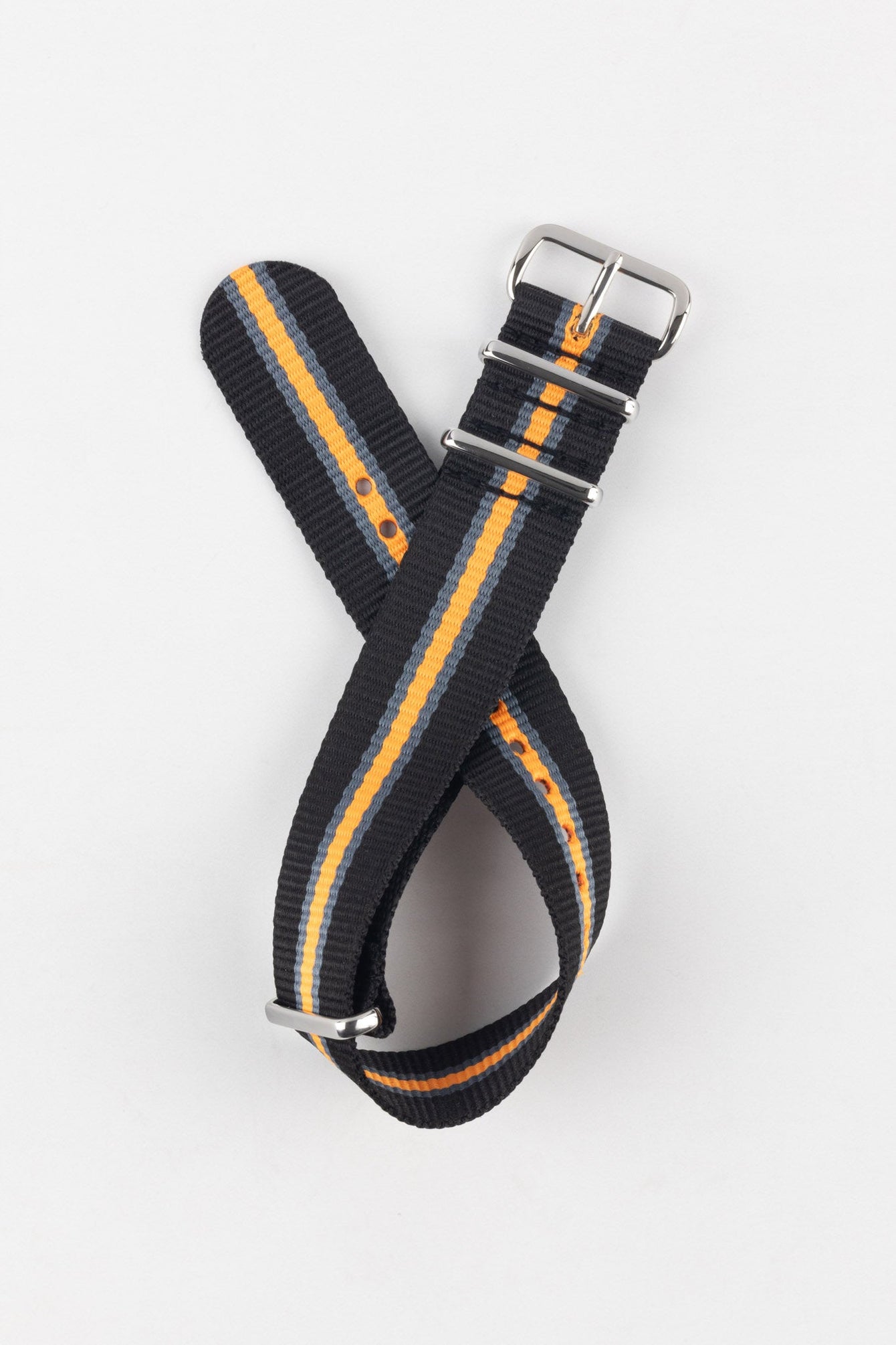 Hirsch RUSH Nylon One-Piece Watch Strap in BLACK / GREY / ORANGE